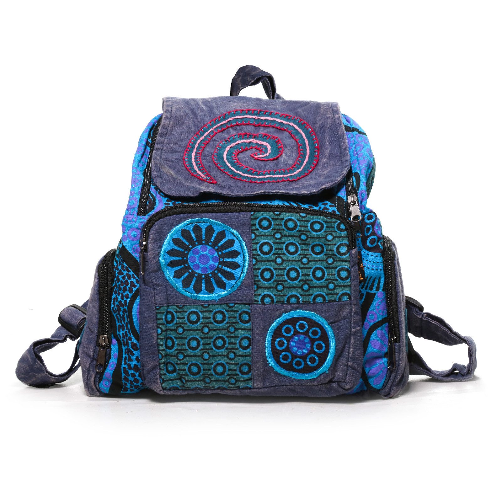 KUNST UND MAGIE Rucksack Kunst und Magie Bunt Hippie Rucksack "Spirale" Stonewashed Nepal Goa