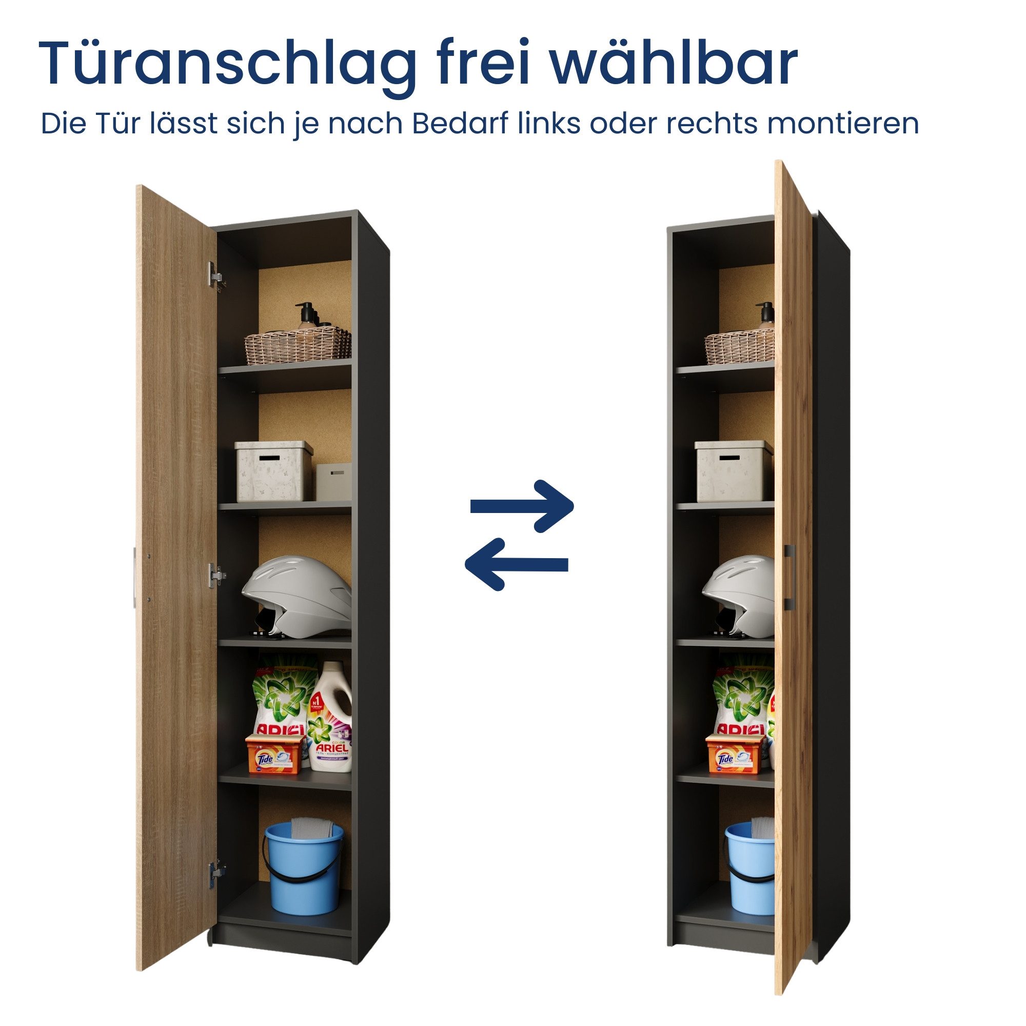 Home Collective Regal mit 5 Ebenen Aktenschrank mit 4 Einlegeböden und 1 Tür, in mattem Finish Standregal 39 cm breit graphit Eiche – Bild 4 von 5