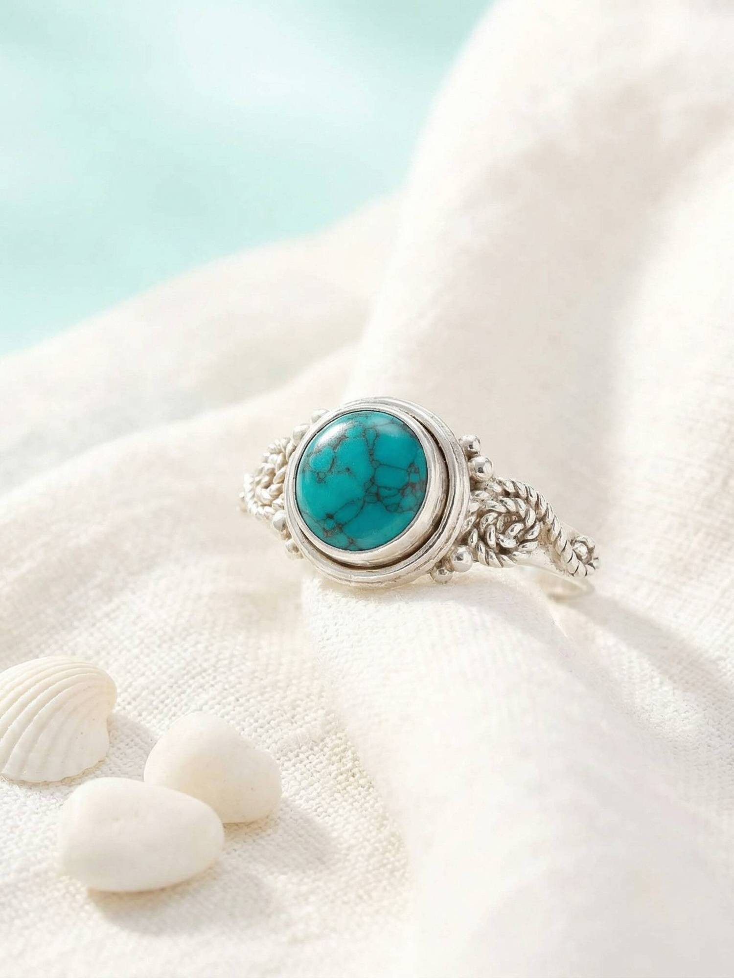 mantraroma Silberring WATU aus 925 Silber mit Türkis (Ring mit Schmuckbeute günstig online kaufen