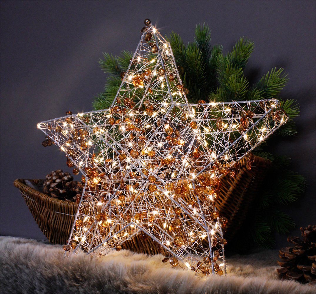 LED, LED für und Bernstein Stern künstlichen mit LED Arnusa 45x45x7cm Innen Weihnachtsstern, Leuchtstern warmweiß, 120 Aus, Weihnachtsbeleuchtung Ein- Außen