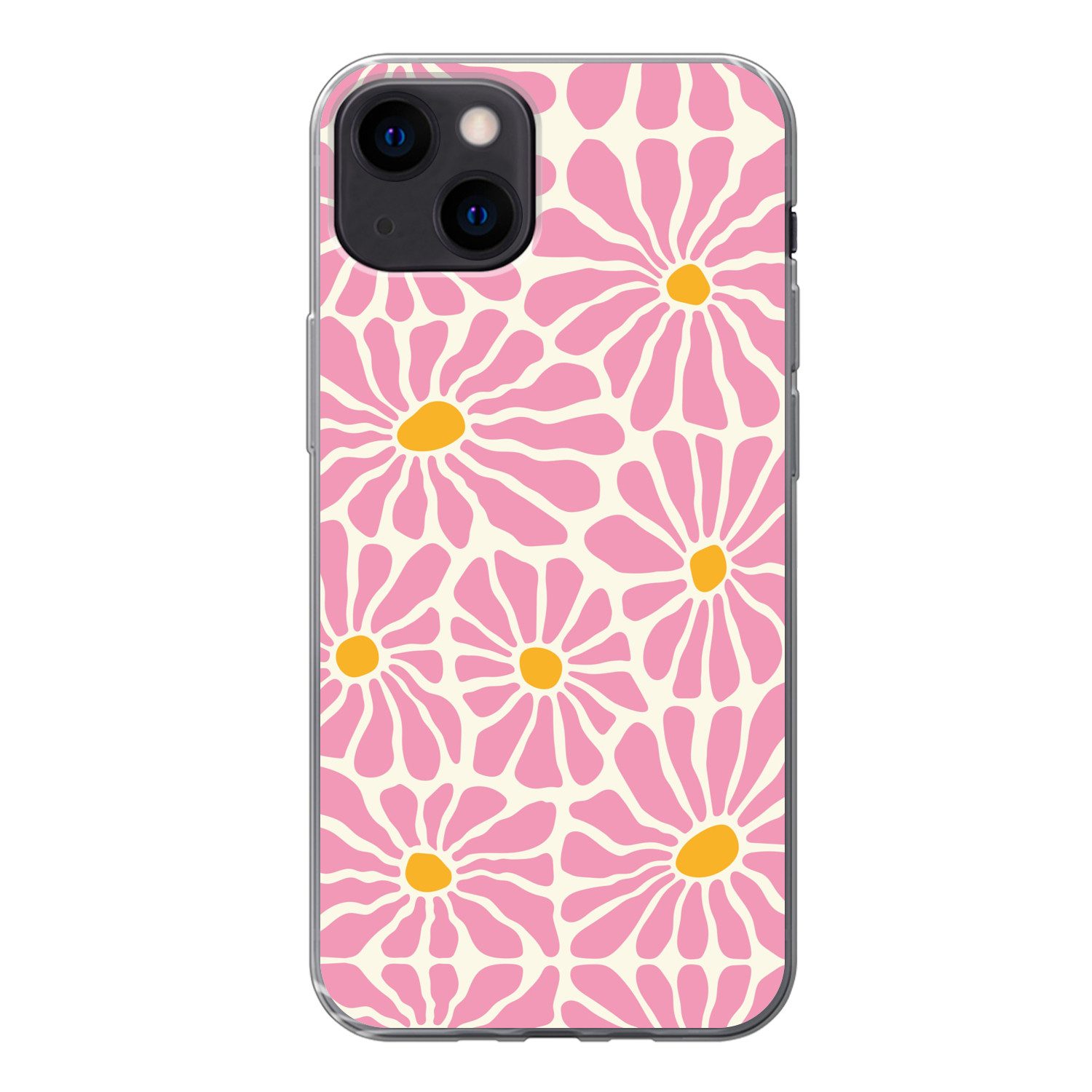 MuchoWow Handyhülle für Apple iPhone 13 Blumen - Muster - Rosa - Beige - Orange, Smartphone-Bumper, Print, Handy Schutzhülle Dünn