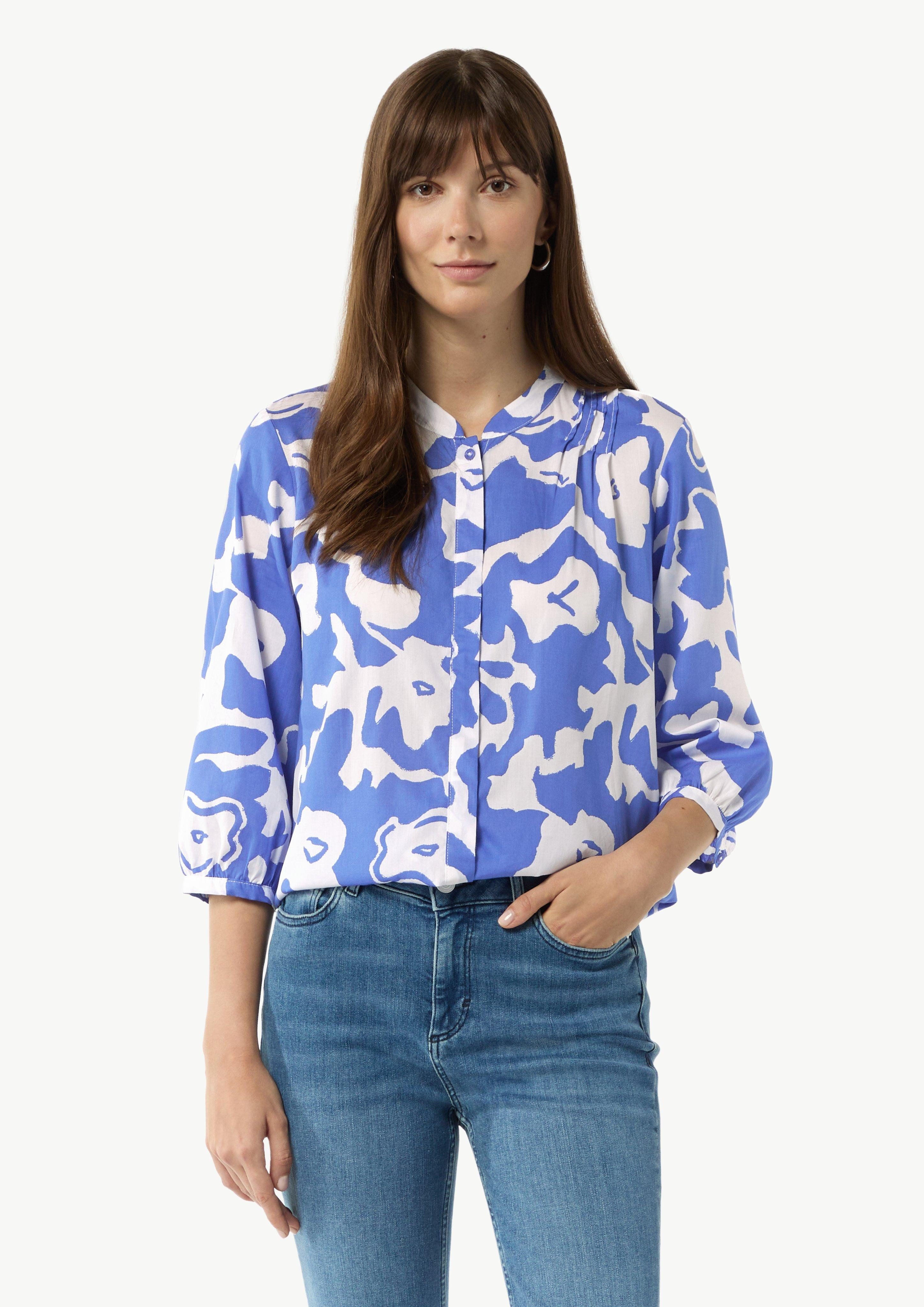 3/4-Arm-Shirt Lyocellbluse mit Faltendetail und 3/4-Ärmeln