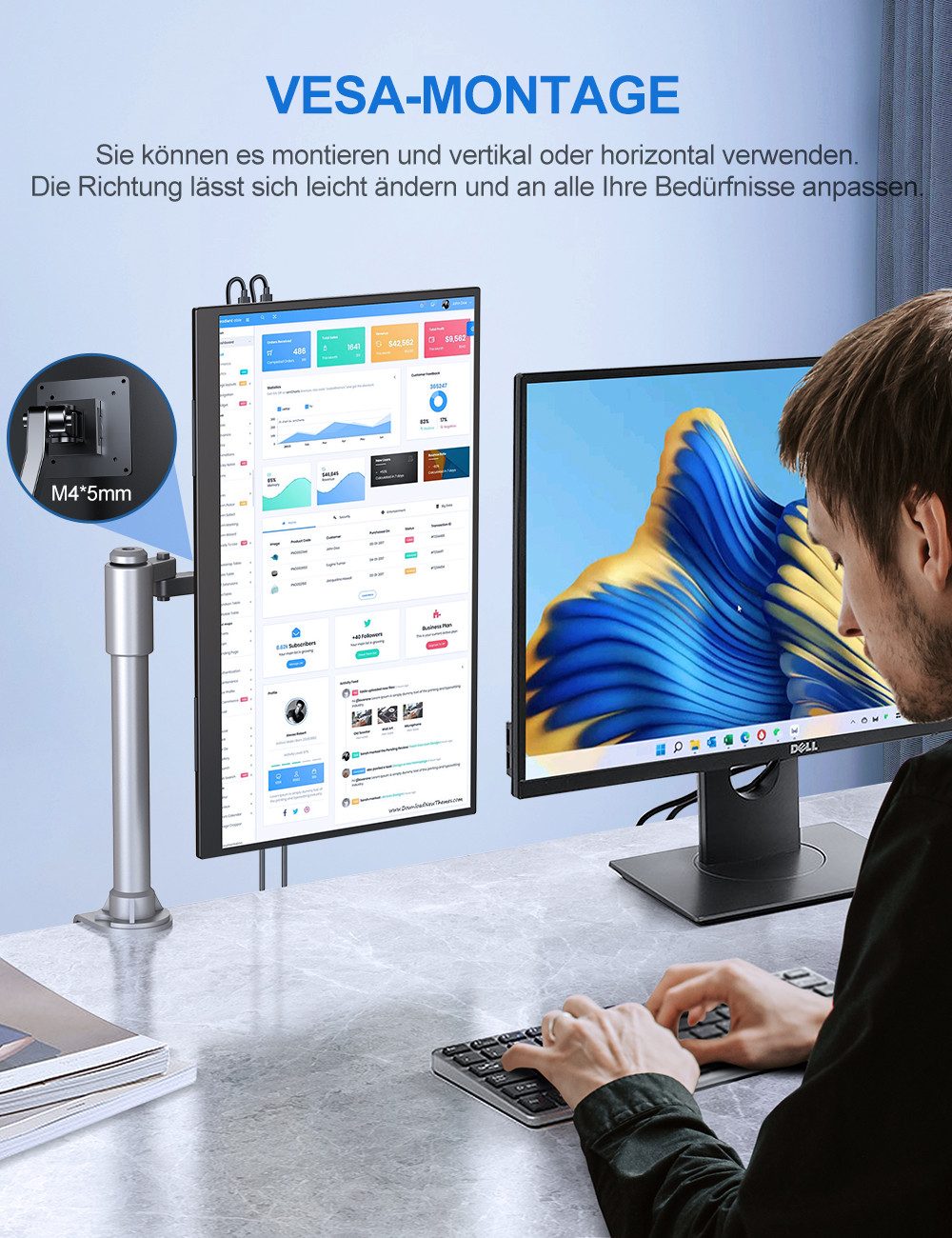 UPERFECT Tragbarer Monitor, Gaming Monitor, 100 % sRGB, LCD-Bildschirm Portabler Monitor (47 cm/18.5 ", 1920 x 1080 px, Full HD, 14 ms Reaktionszeit, 120 Hz, IPS)