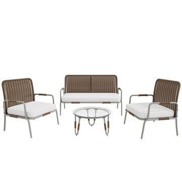 Celya Gartenlounge-Set Poly Rattan Sitzgruppe,Gartenmöbel für 4 Personen, mit Sessel, Couchtisch und Kissen