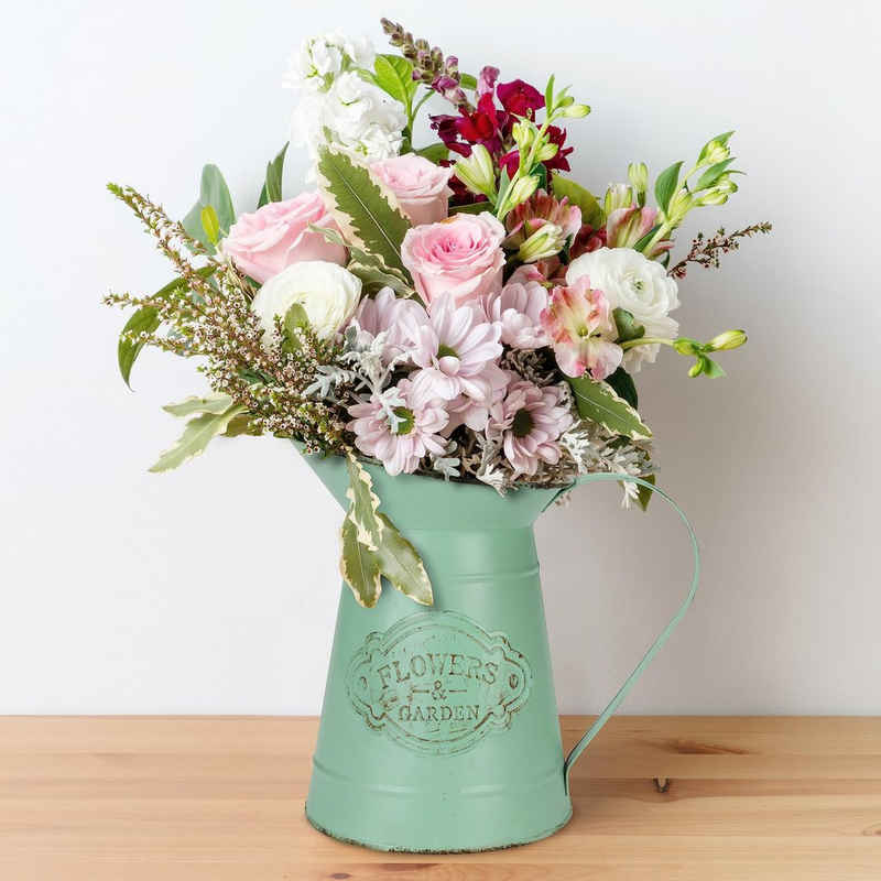 Belle Vous Dekovase Vintage Metal Flower Vase - Decorative Accessory, Olivgrüne Metall Blumenvase im Vintage Stil für Haus & Garten