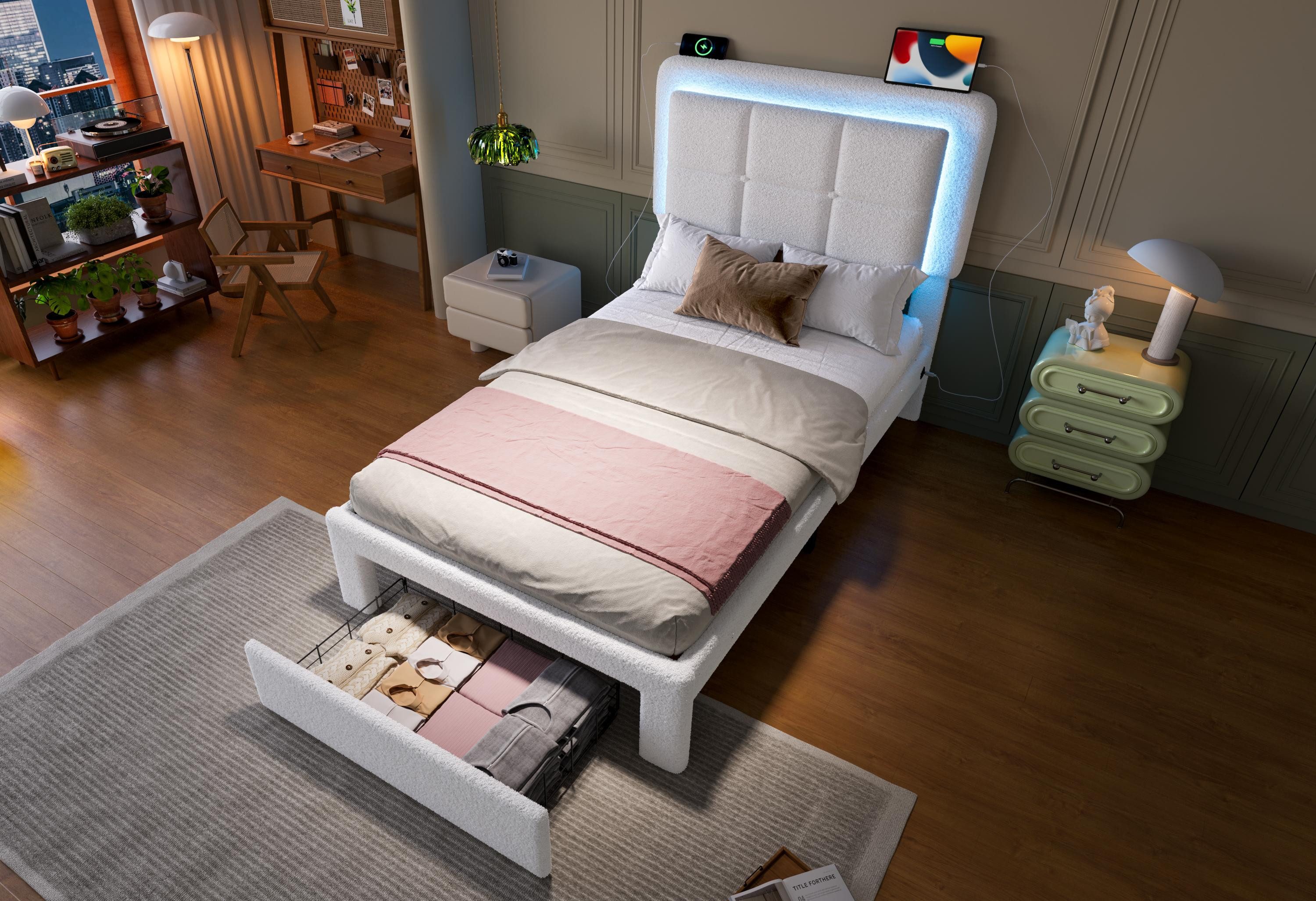LVHOM Polsterbett LED-Kopfteilbett mit USB-Ladeports & günstig online kaufen