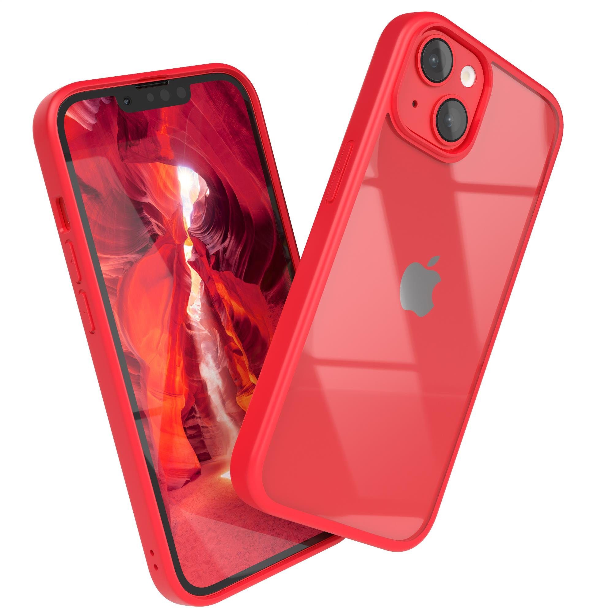 EAZY CASE Handyhülle Bumper Case für Apple iPhone 14 / iPhone 13 6,1 Zoll, Hülle Transparent Backcover kratzfest Slim Cover Durchsichtig Rot