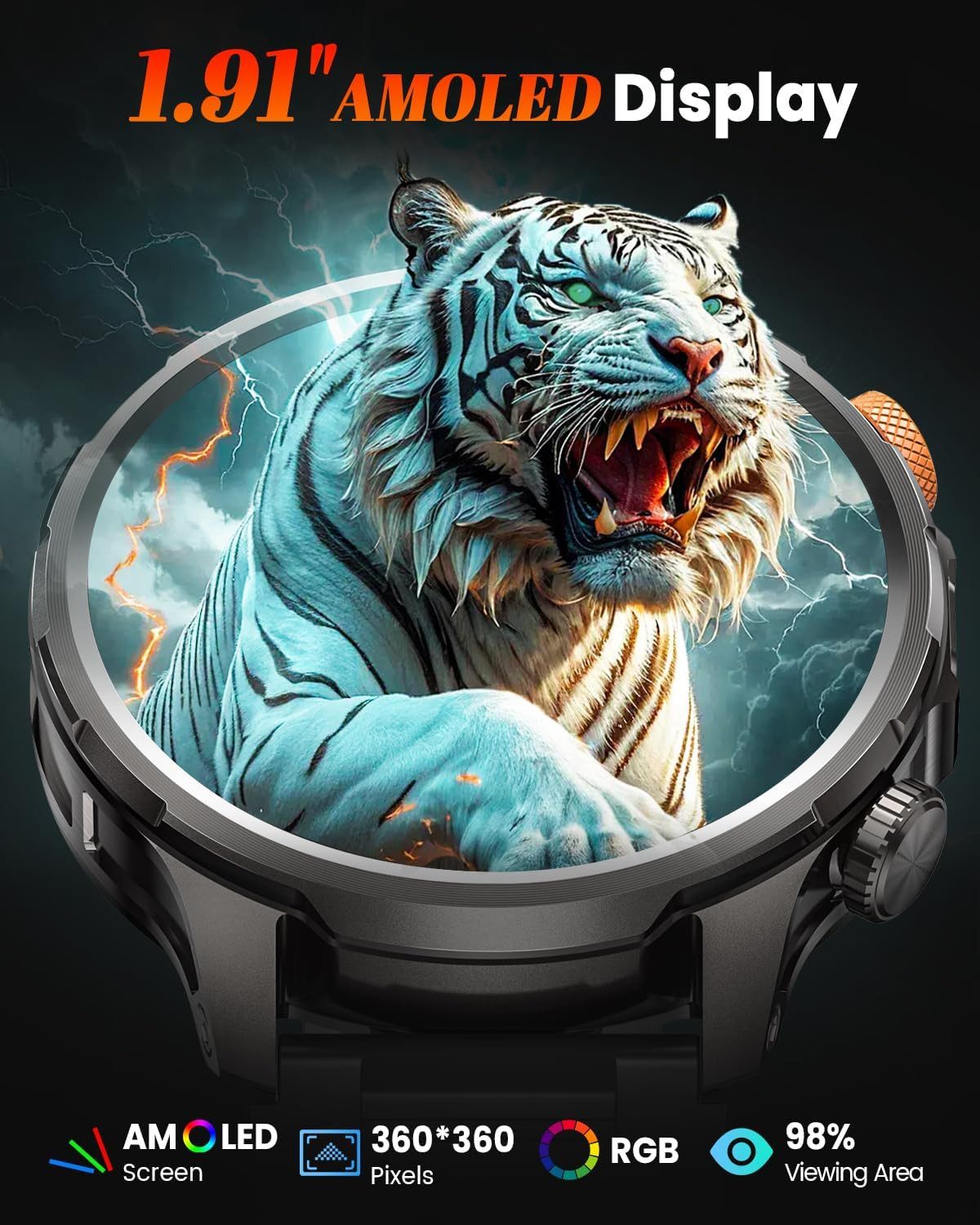 NAIXUES AK90 Smartwatch (4,8 cm, android ios), Smartwatch Herren mit Telefonfunktion Fitness Uhr 1.91 Zoll 5ATM