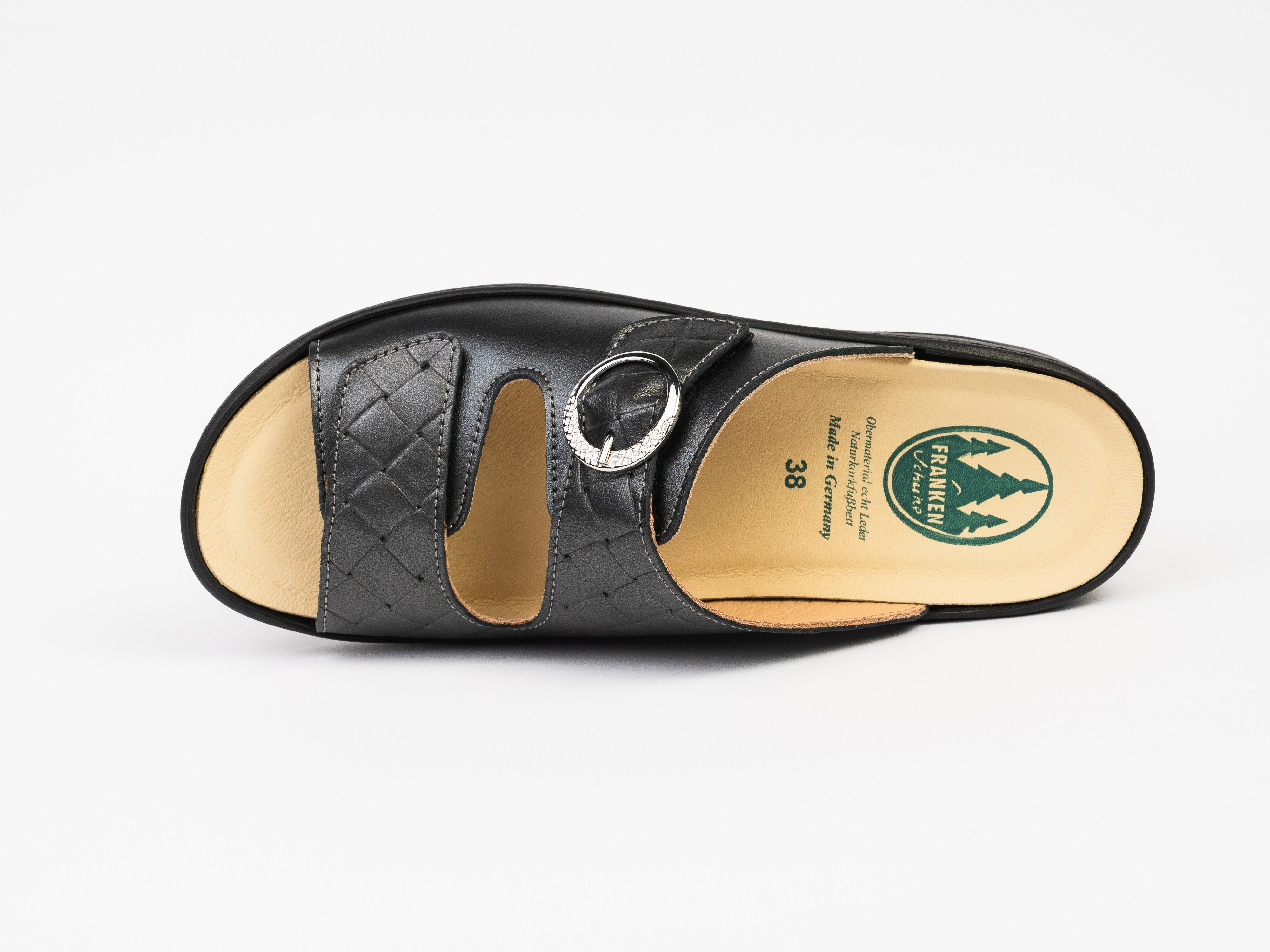Franken-Schuhe Art. 3040-F3 Farbe: anthrazit Damen Pantolette (echt Leder, Weite H, lose Einlage)