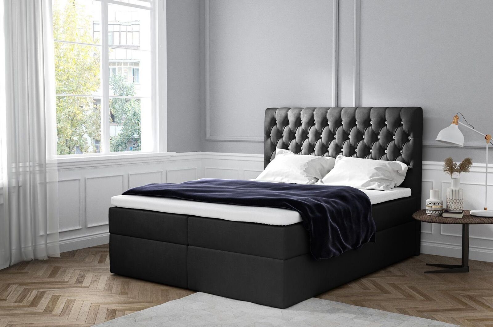 JVmoebel Bett, Boxspringbett Doppelbett Ehebett Bettgestell Bett Polsterbett Betten Schwarz