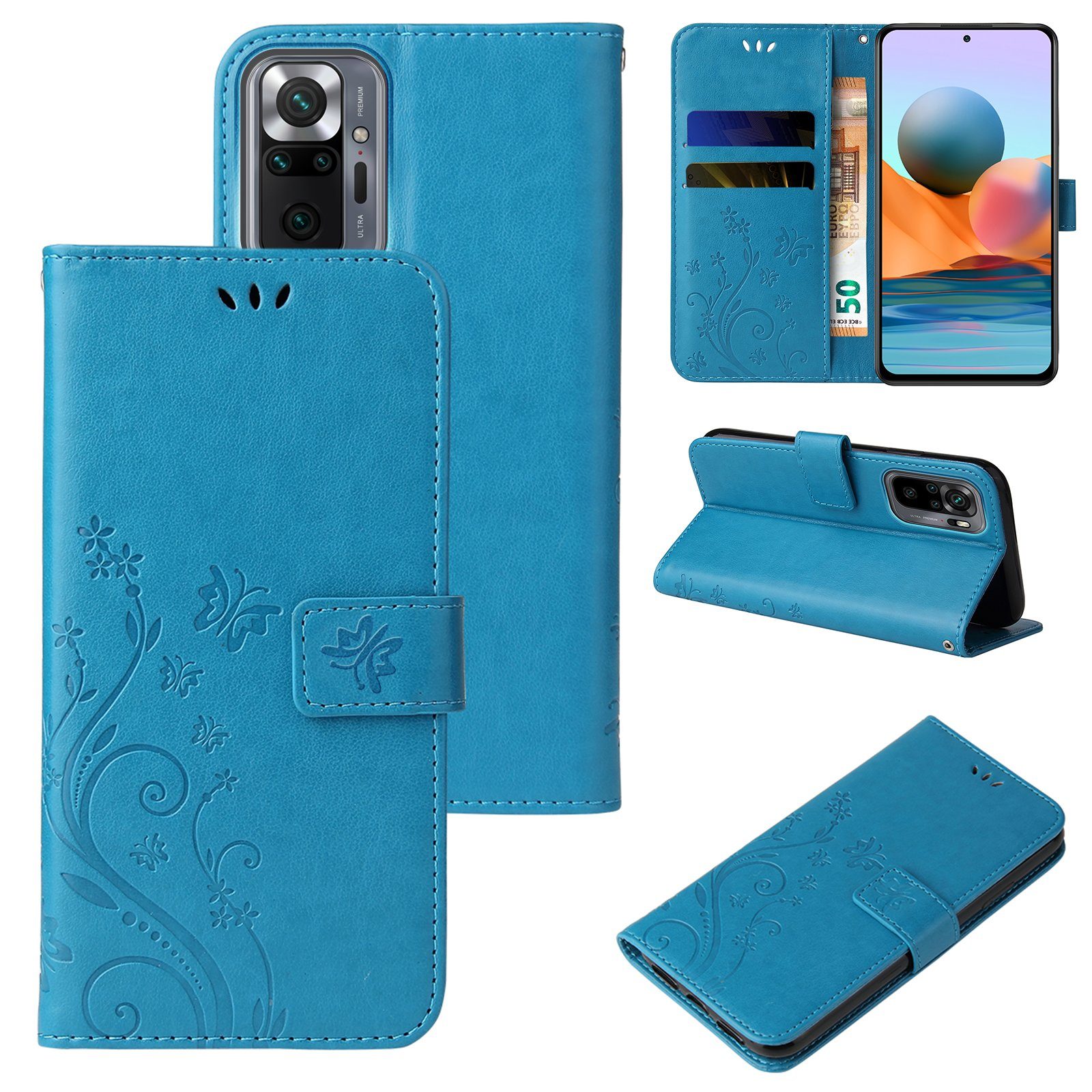 Tec-Expert Handyhülle Cover Tasche Hülle für Xiaomi Redmi Note 10 Pro 6,67 Zoll, Klapphülle Case mit Kartenfach Fliphülle aufstellbar, Motiv Blumen