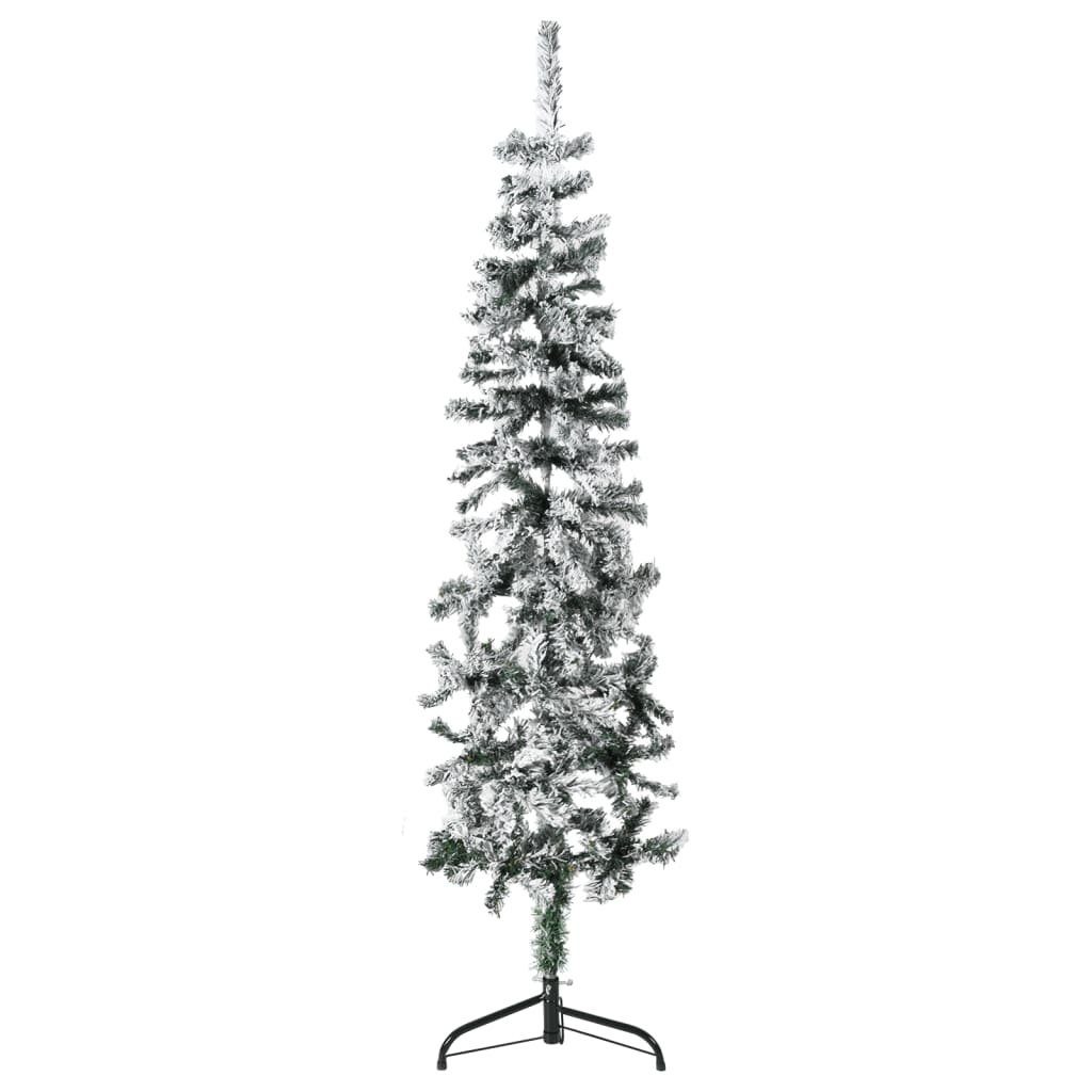 Halb-Weihnachtsbaum Schlank und cm mit Künstlicher vidaXL Weihnachtsbaum Weiß grün 150 Schnee Künstlicher