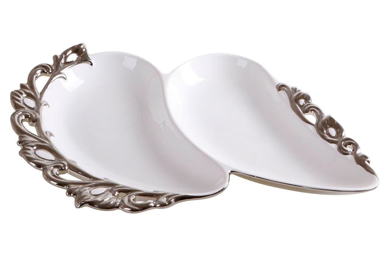 Dekonaz Servierschüssel Duygu XL Empire Keksschale, Weiß Silber, Porzellan, (1-tlg)