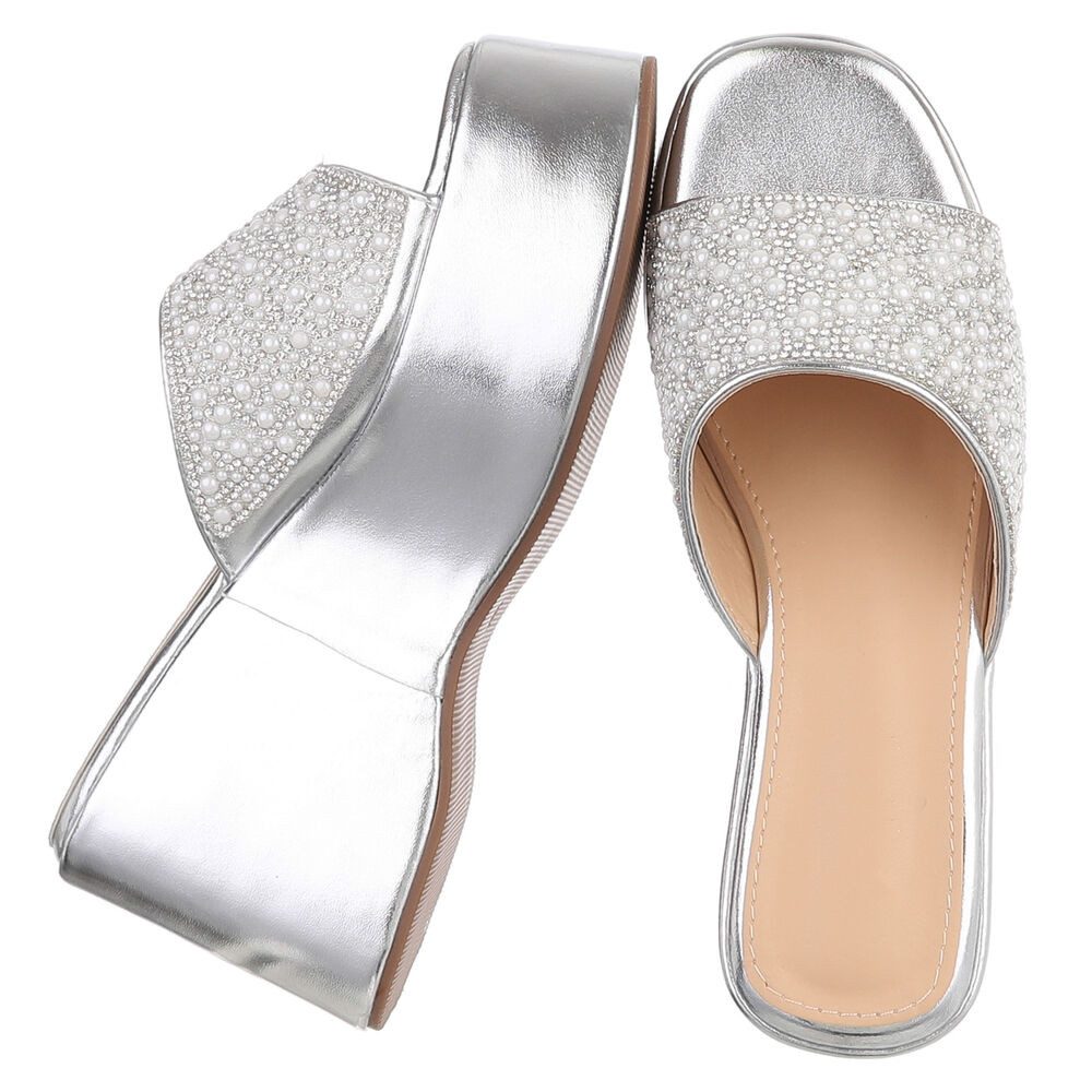 Ital-Design Damen Plateau-Slipper mit Keilsohle und offenem Design Plateausandaletten (91895889) Keilabsatz/Wedge Keilsandaletten in Silber