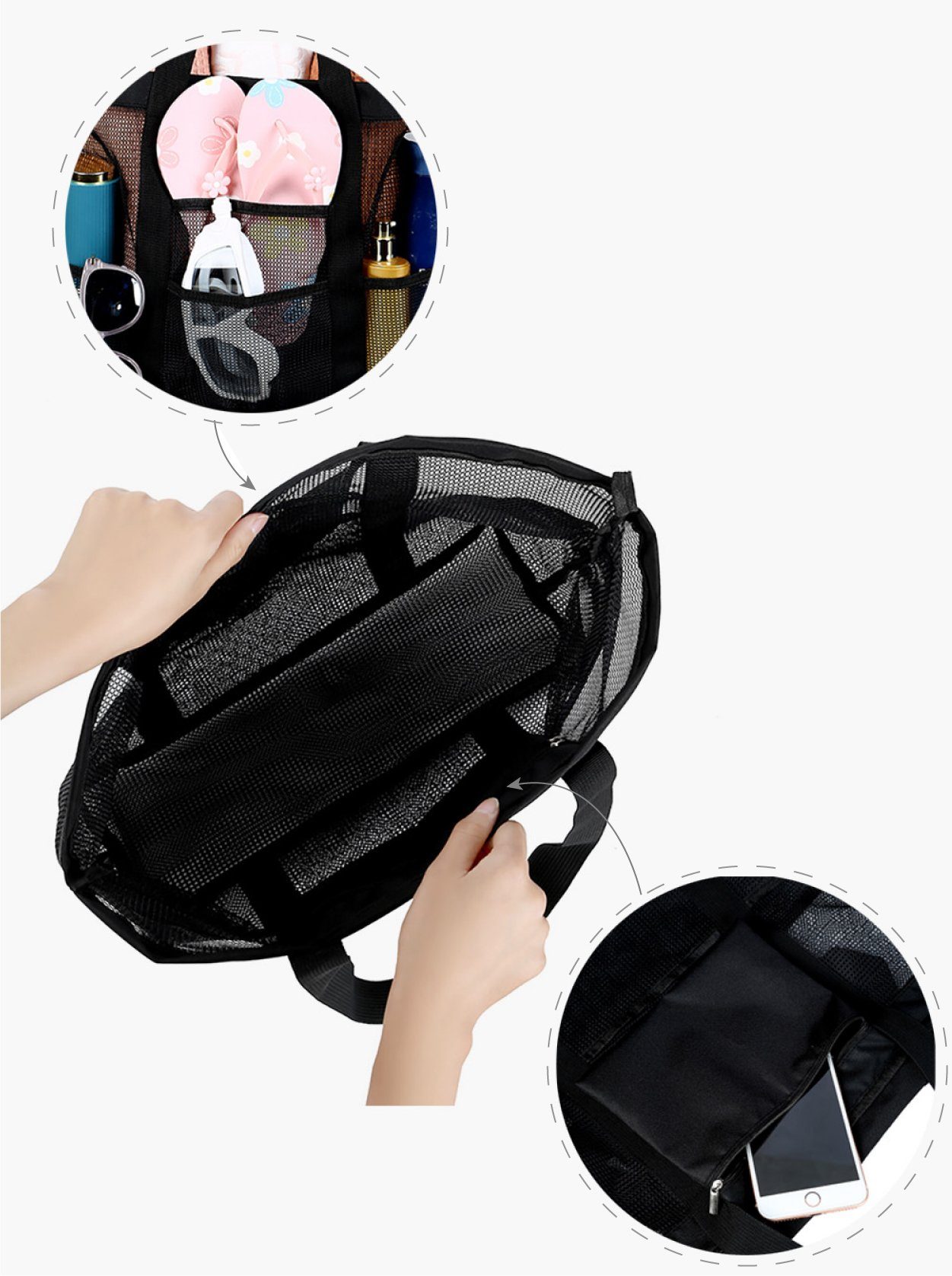 axy XL-Strandtasche Duschtasche, Multifunktionale Strandtasche aus Mesh, Faltbar, Tragbar, Leicht