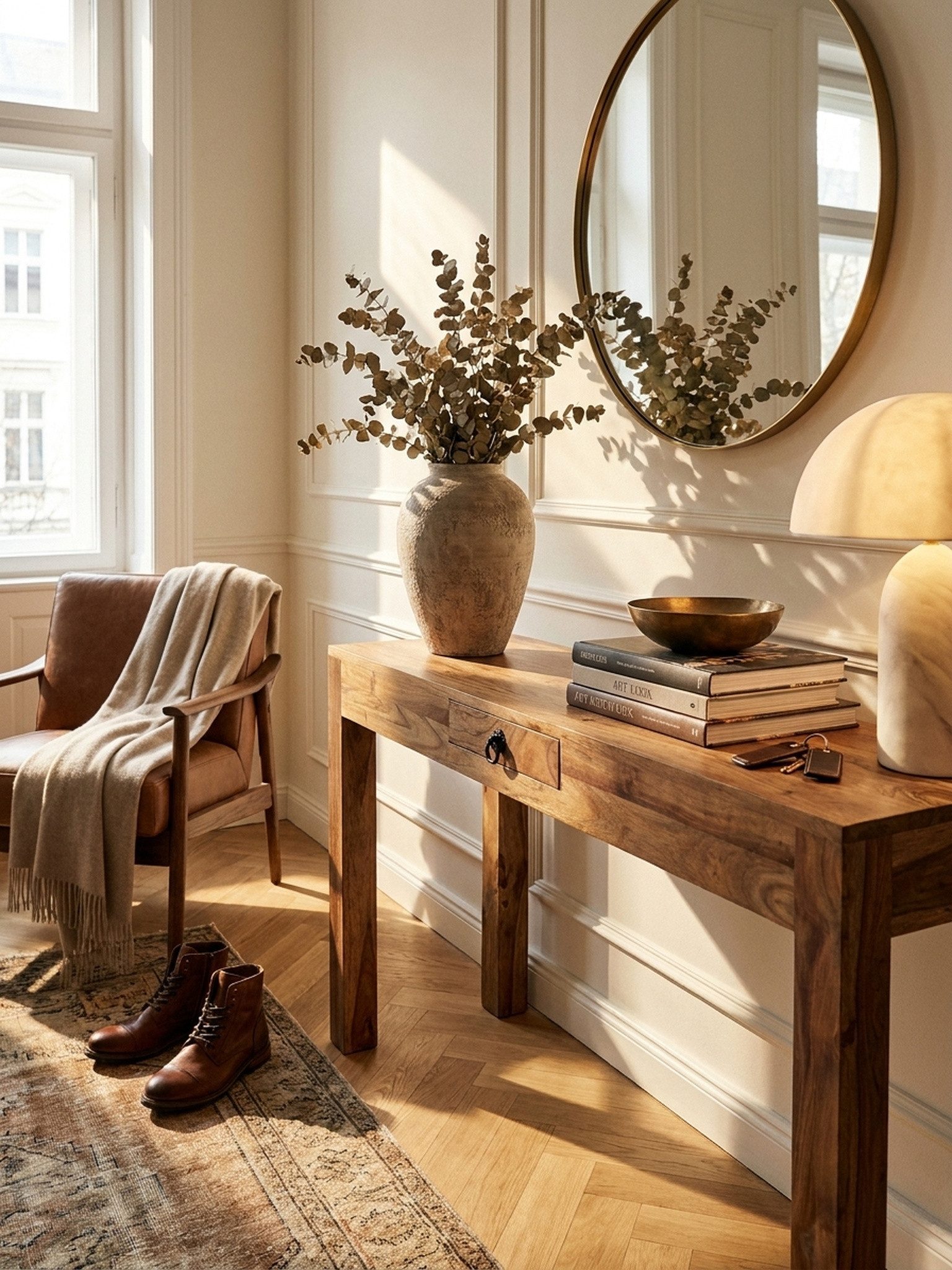 KADIMA DESIGN Konsolentisch Konsolentisch MUMBAI Massivholz Akazie Konsole mit 1 Schublade, Schreibtisch 120 x 40 cm Landhaus-Stil Sideboard