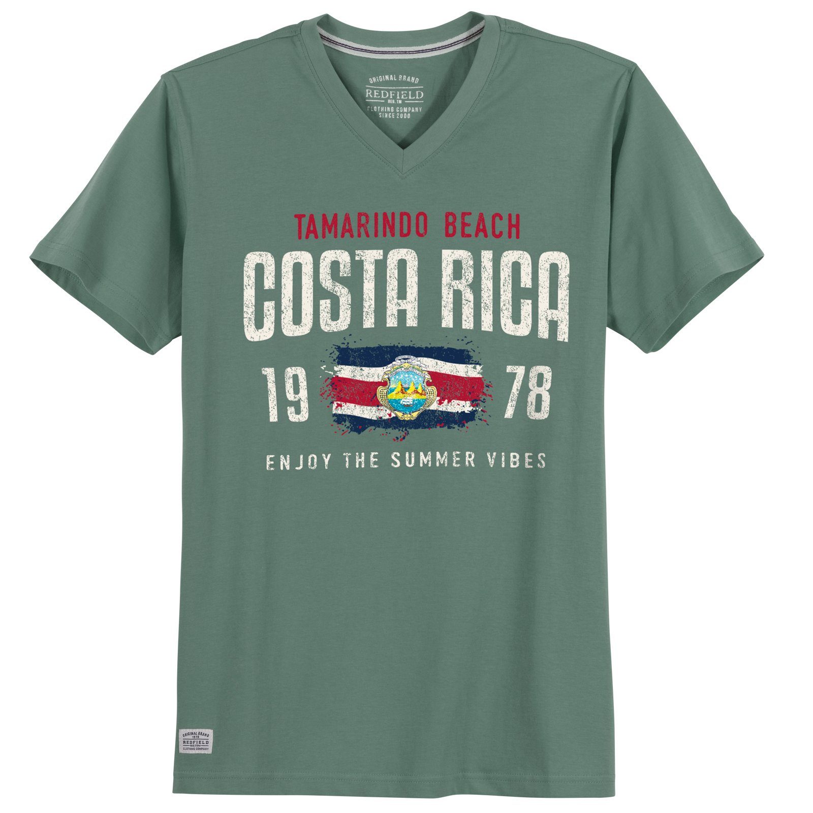 Rica T-Shirt redfield Costa Große Print-Shirt Größen V-Neck Herren Redfield salbeigrün