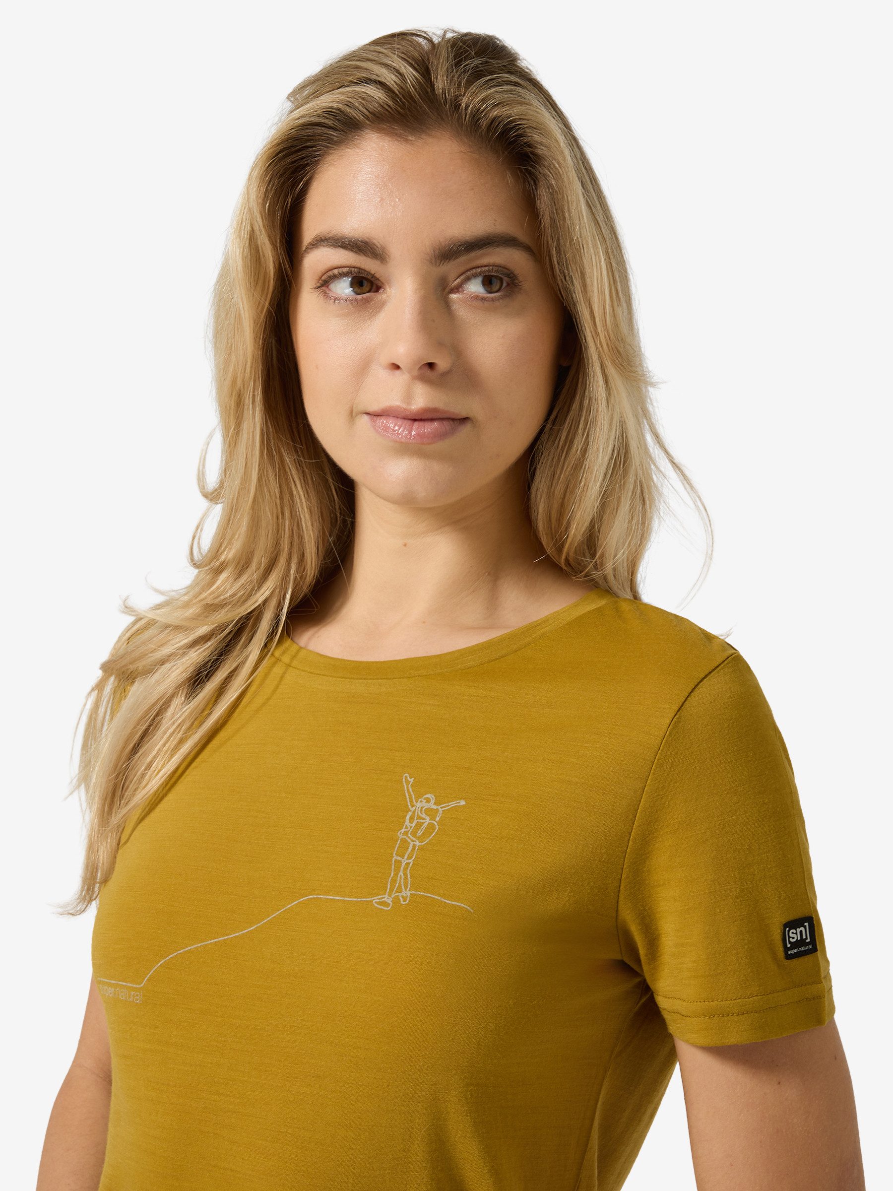 SUPER.NATURAL Print-Shirt Merino T-Shirt W GIPFELGLÜCK TEE wärmender Merino-Materialmix