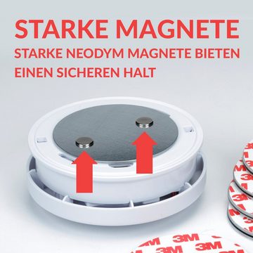 Demez Magnethalter Rauchmelder-Magnethalter Ø 70mm, mit 2 extra starken Neodym-Magneten, selbstklebendes 3M Tape
