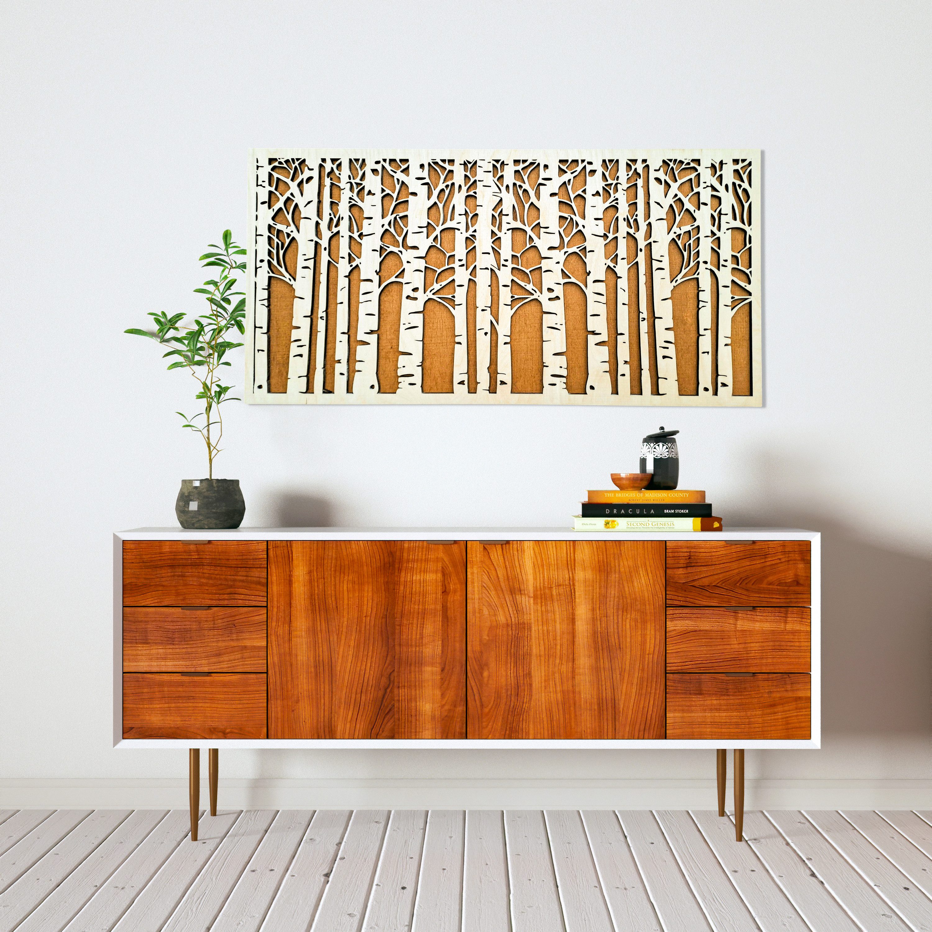 ORNAMENTI Wanddekoobjekt 3D WANDDEKO, Birken, Bäume, grosse moderne boho Holz, 2 Schichten (moderne Deko Anhanger, Wandsculptur, Holzbild, geschnitz Wandrelief, stilvolle Wanddekoration, Wandpaneel, Ornament, hingucker Wanddeko), Verzierung fur Zuhause, Wohnzimmer, Schlafzimmer, Wandkunst, 5 Größen