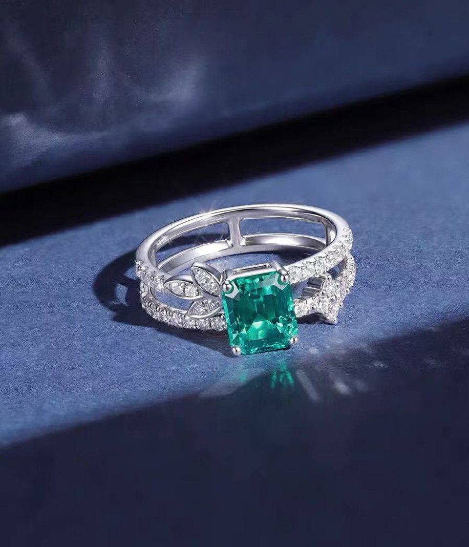 Jumpeak Diamantring Smaragdring,Damen-Diamantring,1 Karat,Diamantring mit grünem Edelstein, Geburtstagsgeschenk,Valentinstagsgeschenk,Muttertagsgeschenk