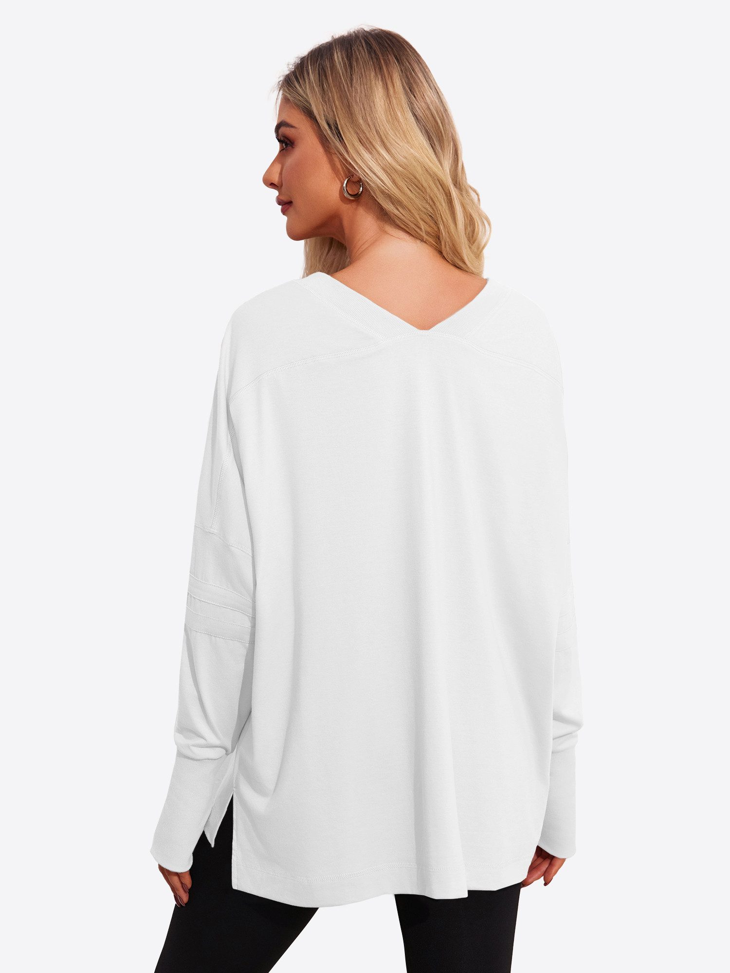 Imily Bela Langarmshirt Damen Oversize mit V-Ausschnitt Raglanärmeln und Daumenlöchern (Packung, 1-tlg., 1per-Pack) in Unifarbe