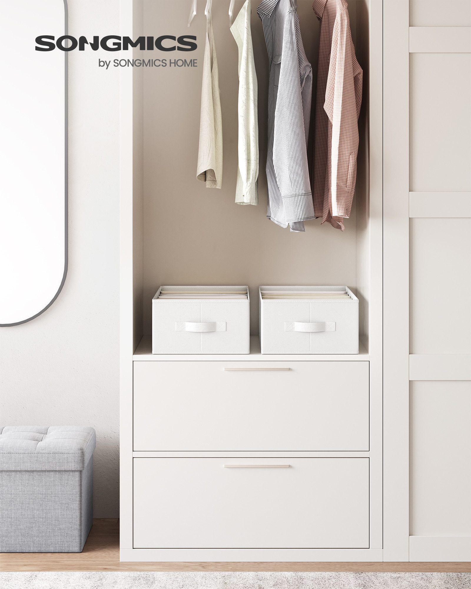 SONGMICS Aufbewahrungsbox Kleiderschrank-Organizer, 42 x 30 x 17 cm, für Hosen, Kleidung (2 St), 6 Fächer, Schubladen-Ordnungssystem, Ordnungsboxen faltbar