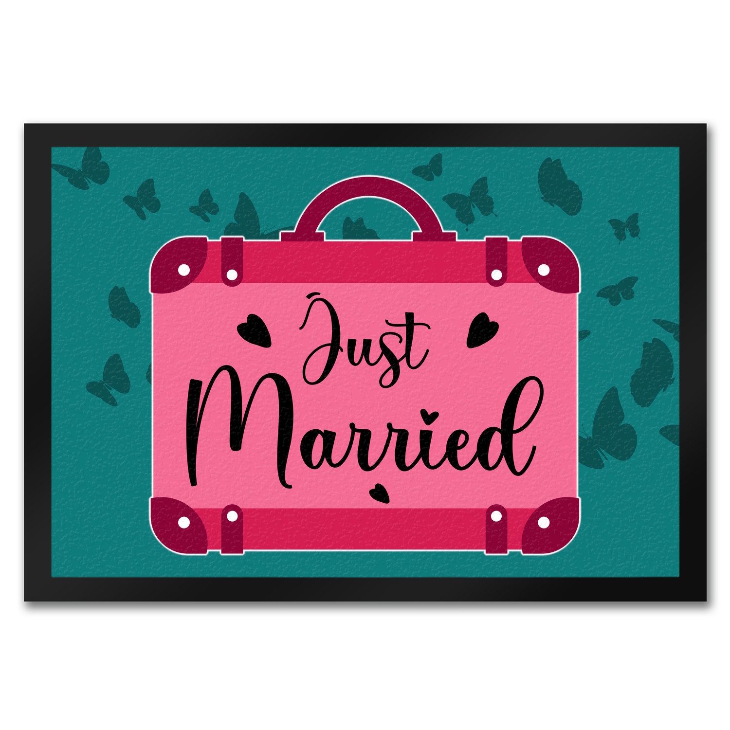 speecheese Fußmatte Just married Hochzeit Fußmatte in 35x50 cm mit pinkem Koffer