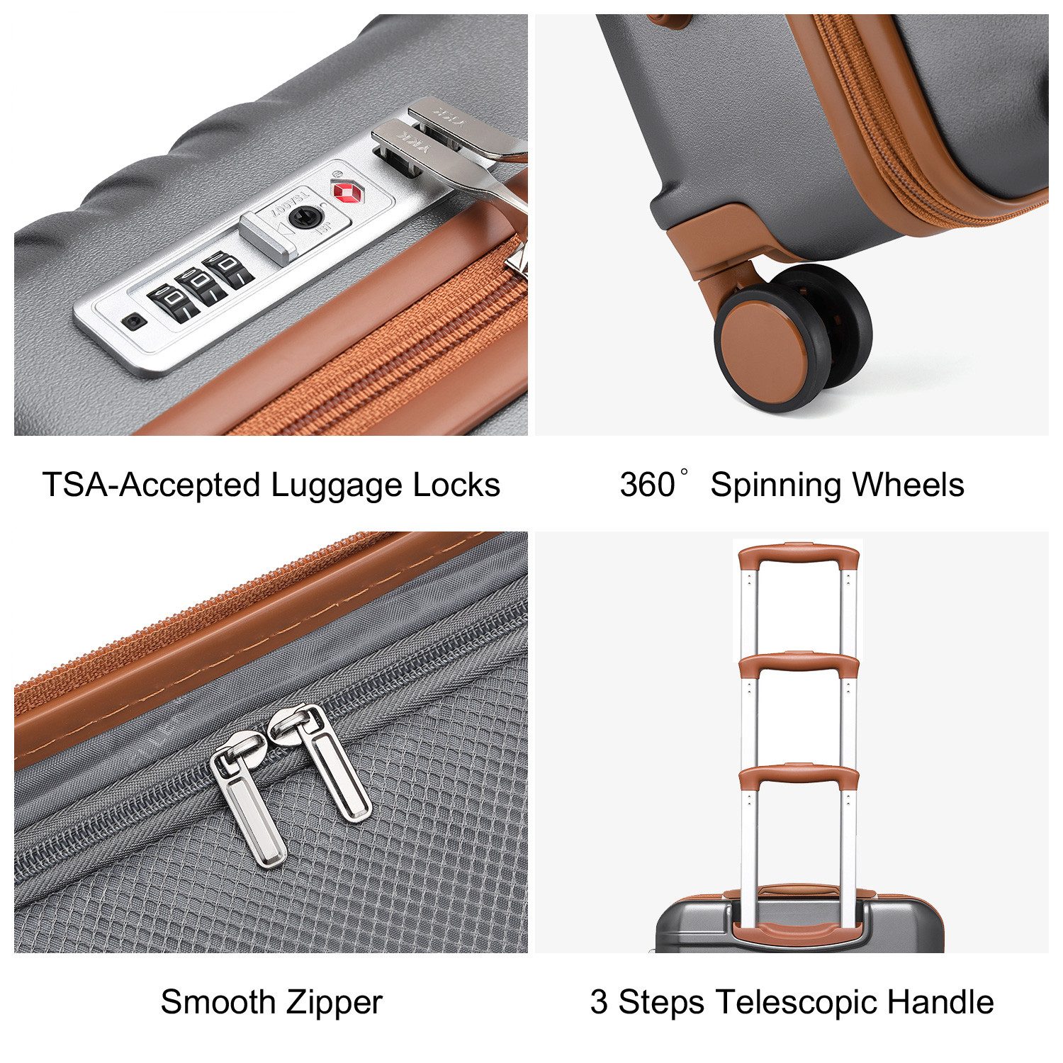 British Traveller Hartschalen-Trolley Reisekoffer Hartschalenkoffer mit 8 Spinnerrädern, TSA-Schloss, ABS+PC – Bild 5 von 5