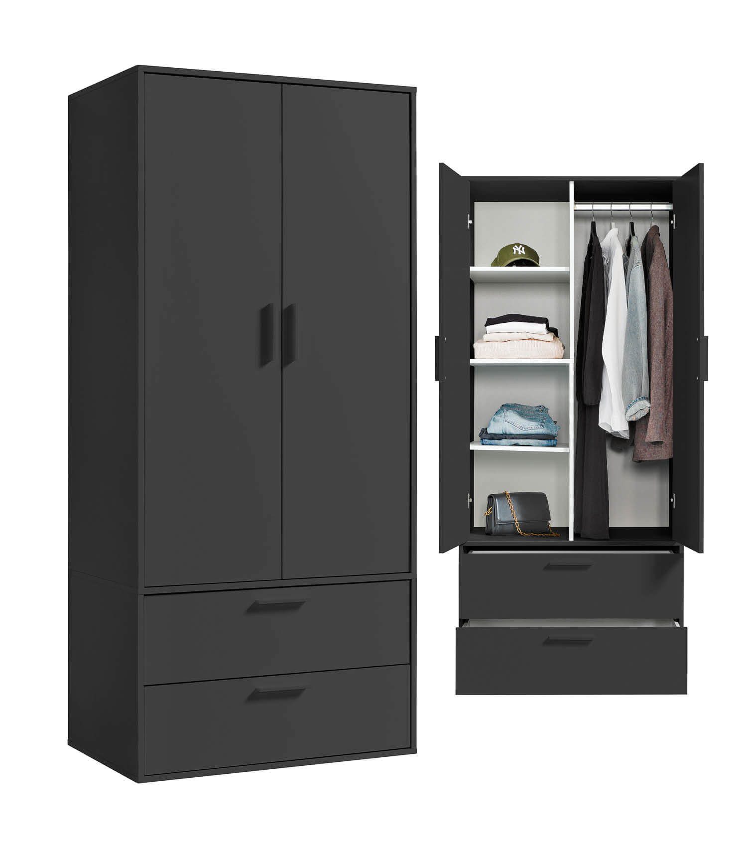 mokebo Kleiderschrank Der Kleiderheld (80x180x51 cm, 2-türig, 2 Schubladen günstig online kaufen