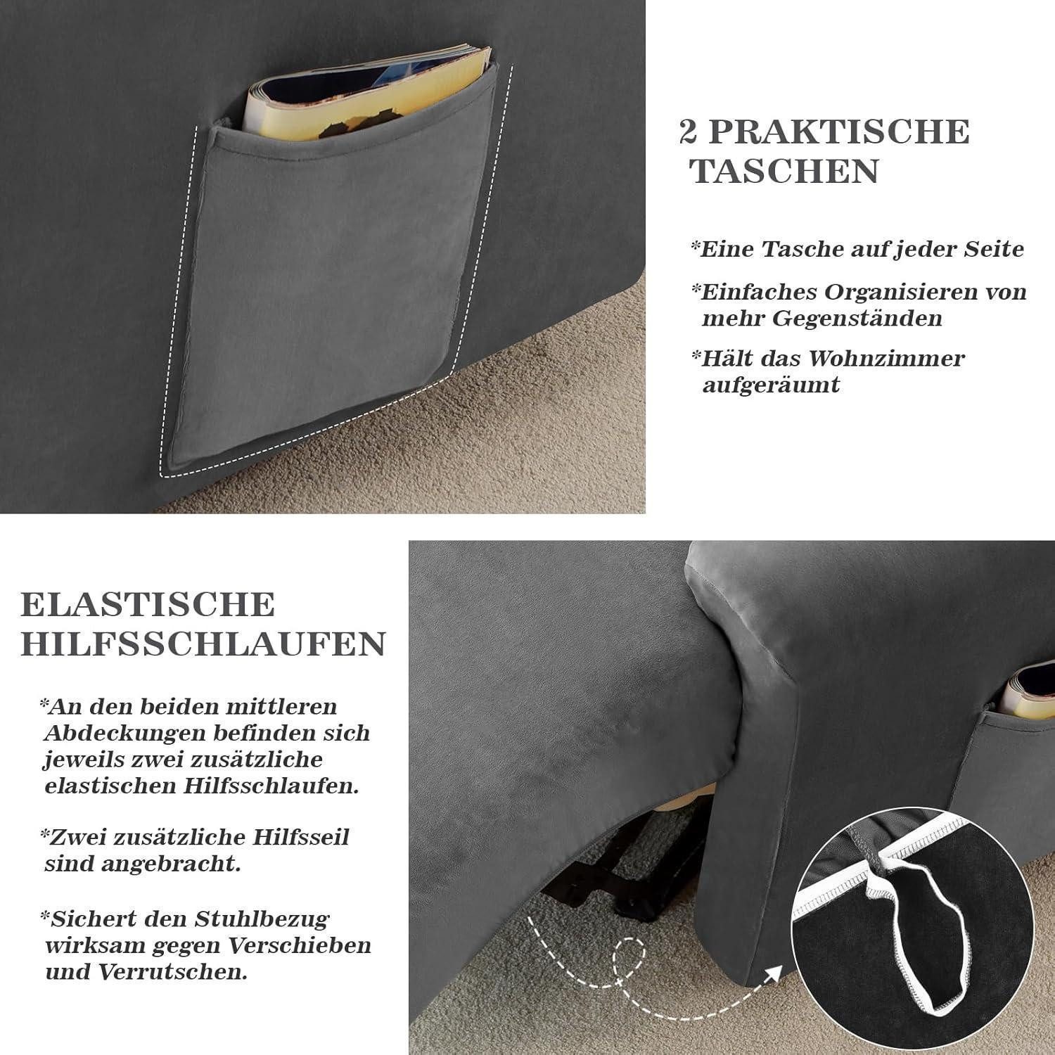 LuxusKollektion Relaxsesselhusse Sesselbezug Stretchhusse Relaxsessel Samt Kissenbezug Grau 1 Sitzer – Bild 4 von 5
