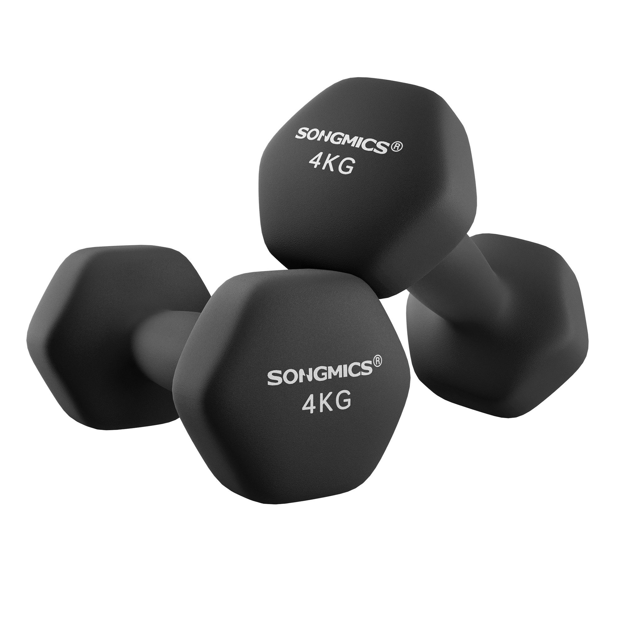 SONGMICS Kurzhantel Hantelset, Kurzhanteln, Hexagon, Neopren-Beschichtung, für Zuhause, (2er Set Neopren-Beschichtung, Hantelset, Kurzhanteln, Hexagon), 2 x 4 kg, Krafttraining, Workout, Fitnesstraining, für Zuhause