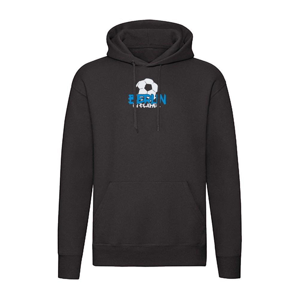G-graphics Hoodie Berlin in flames – Feuer-Fussball (blau) – mit Front- & Backprint Unisex Pullover mit einem Motiv für den echten Fan