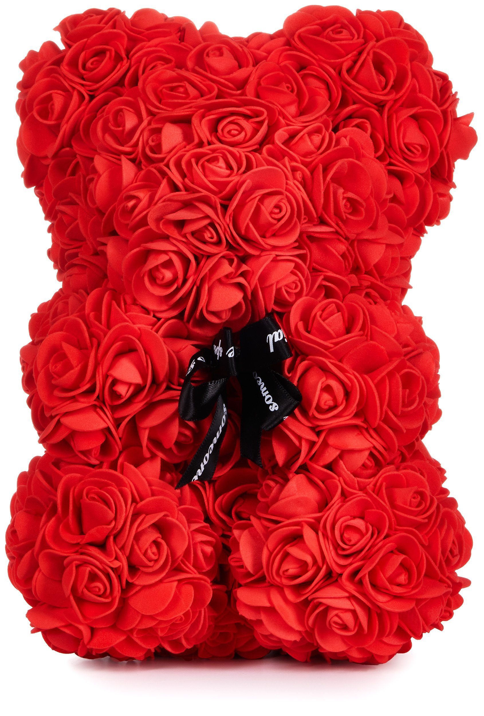 Kunstblume Rosenbär in Geschenkbox mit Schleife günstig online kaufen