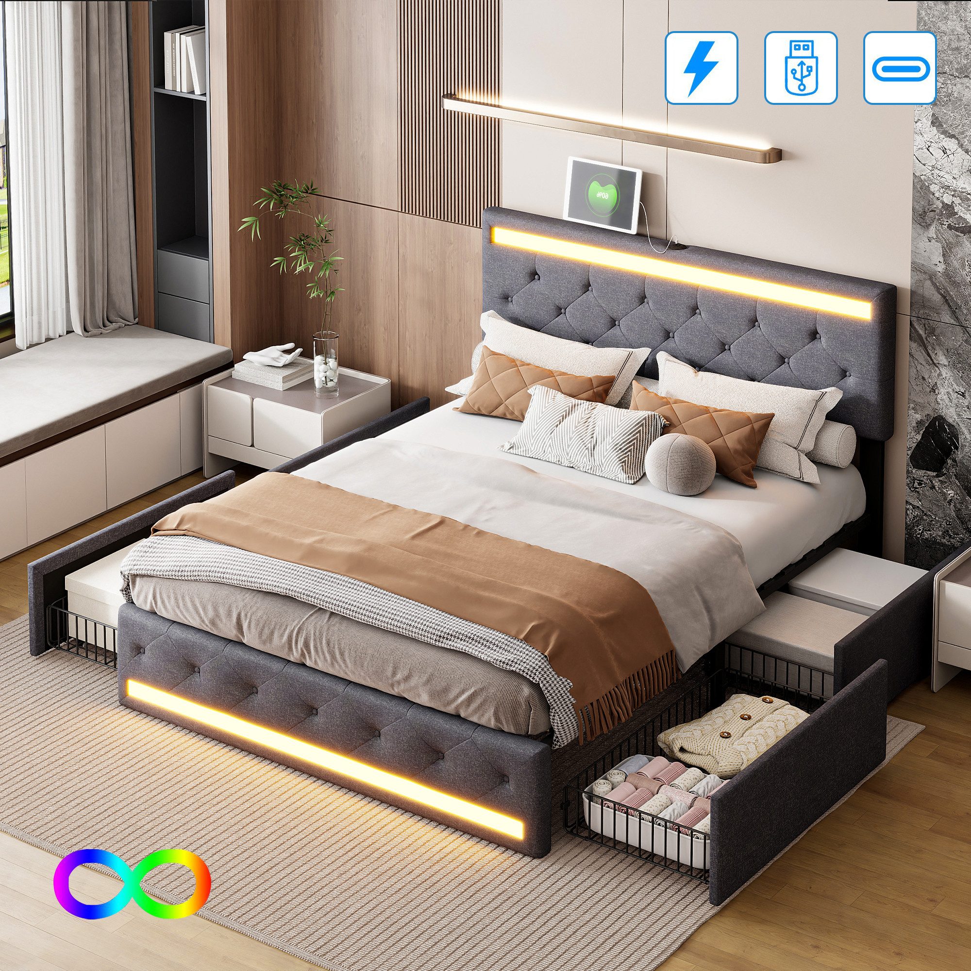 Furnishings Home Polsterbett Doppelbett Stauraumbett, Mit günstig online kaufen