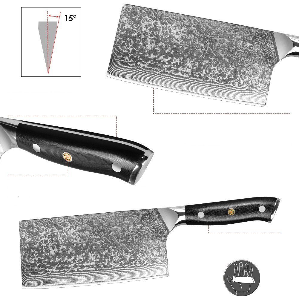 KingLux Damastmesser 7 Zoll Hackmesser VG10 Damaststahl Nakirimesser Küchenmesser