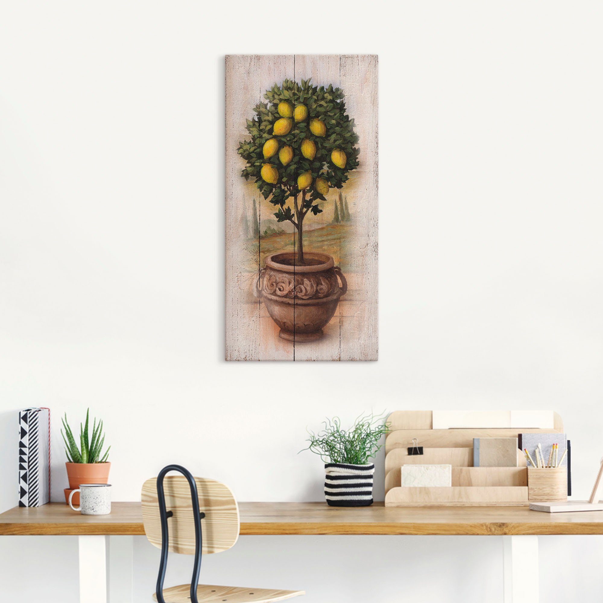 Artland Leinwandbild Zitronenbaum mit Holzoptik, Bäume (1 St), auf Holzrahmen gespannt