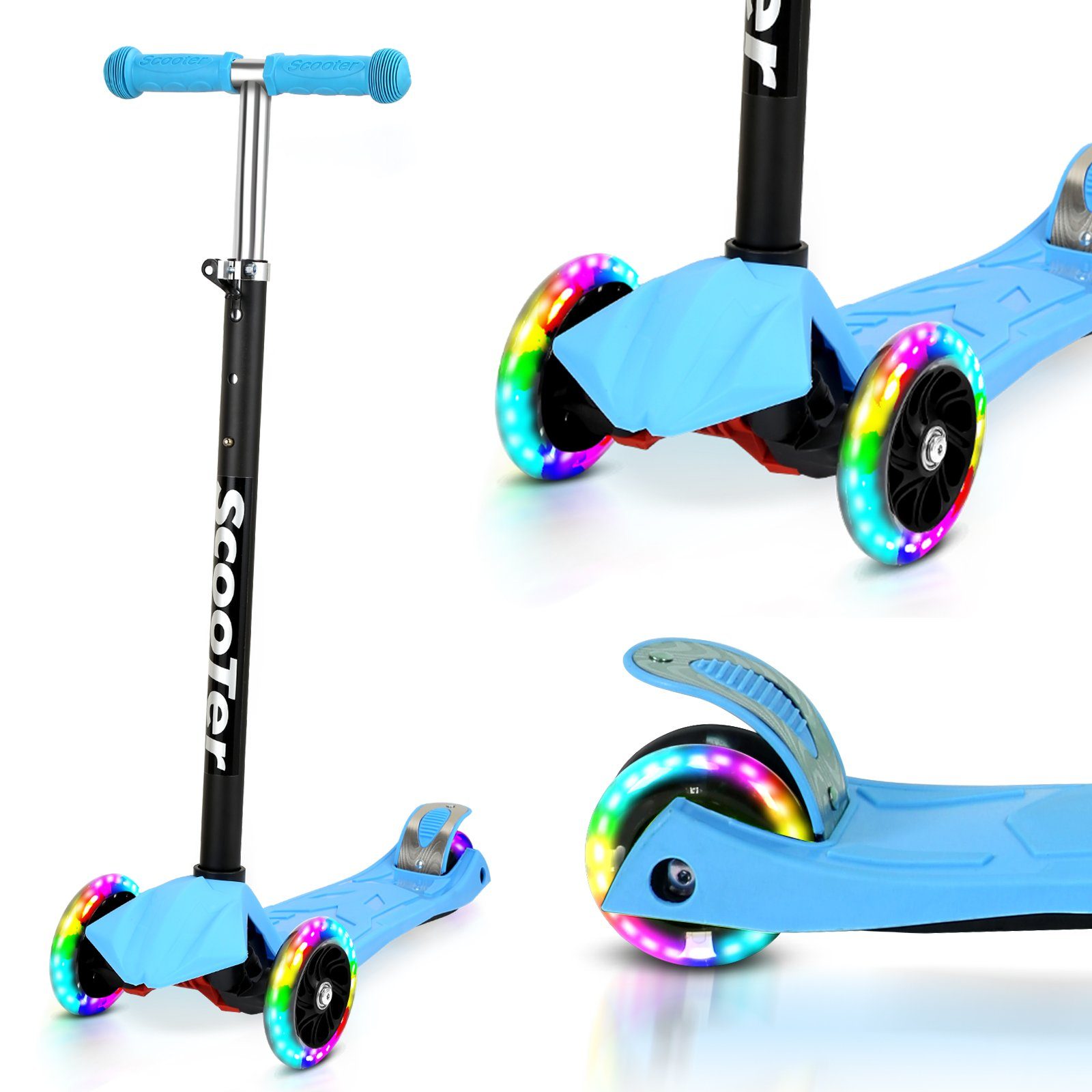 Scooter Kinderroller Tretroller Cityroller LED Räder Höhenverstellbar Blau