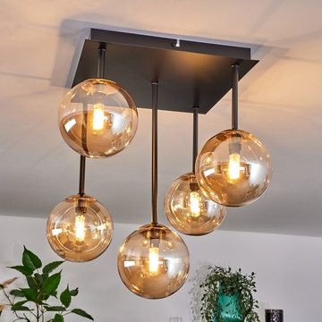 hofstein Deckenleuchte Deckenlampe aus Metall/Glas in Schwarz/Goldfarben/Bernsteinfarben, ohne Leuchtmittel, Leuchte im Retro-Design aus Glas, 5 x G9 LED, ohne Leuchtmittel