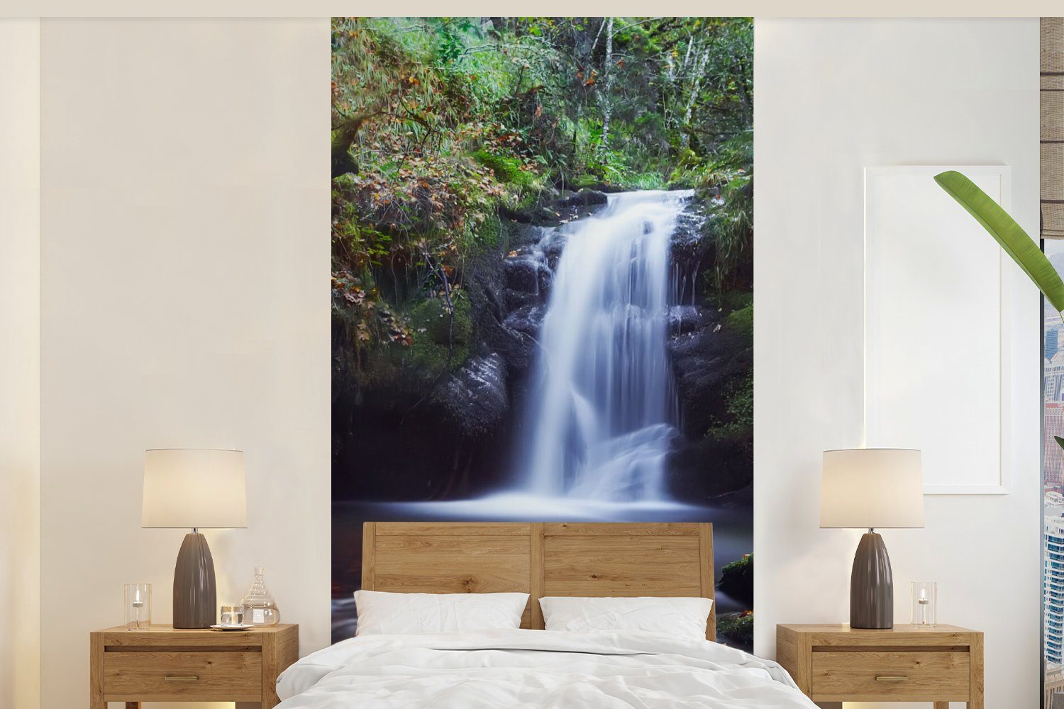 MuchoWow Fototapete Wasserfall - Natur - Wasser, Matt, bedruckt, (2 St), Vliestapete für Wohnzimmer Schlafzimmer Küche, Fototapete