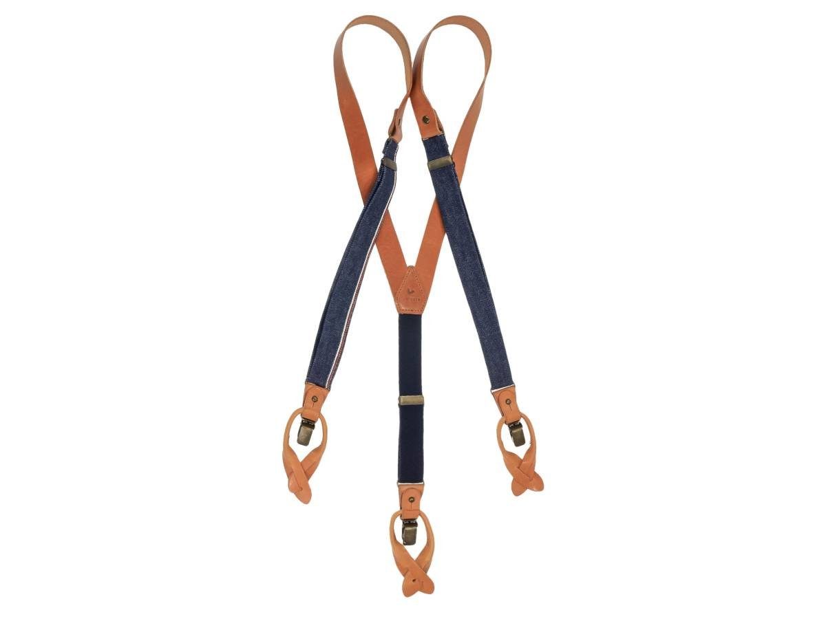 Sir Redman Hosenträger "Candiani" Blue Legacy Holländer Y-Form Leder, 25mm Trägerbreite, 130cm lang, Herren, braun