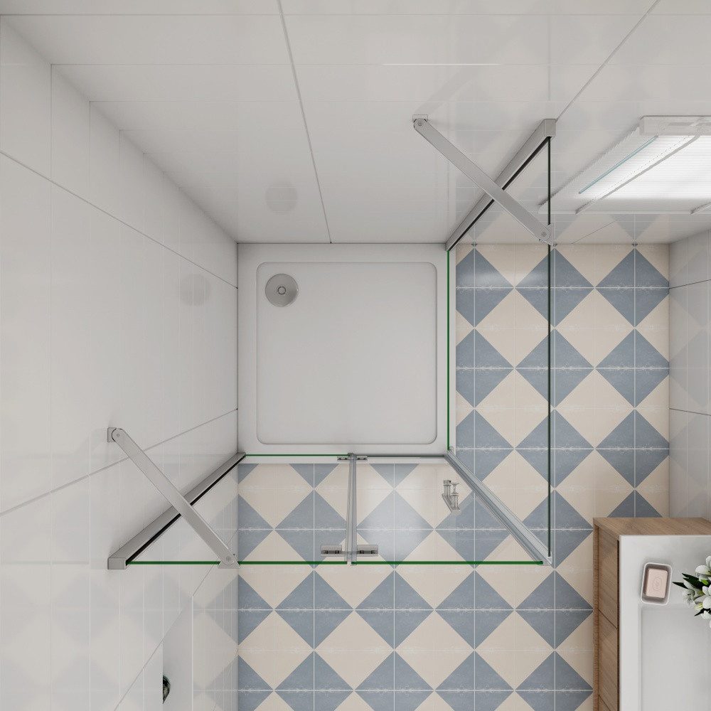 AICA Dusch-Falttür 185/195cm Drehtür Duschkabine Duschtür mit 30cm Stabilisationsbügel, 80x185 cm, Einscheibensicherheitsglas,Sicherheitsglas, beidseitig montierbar, mit Festteil