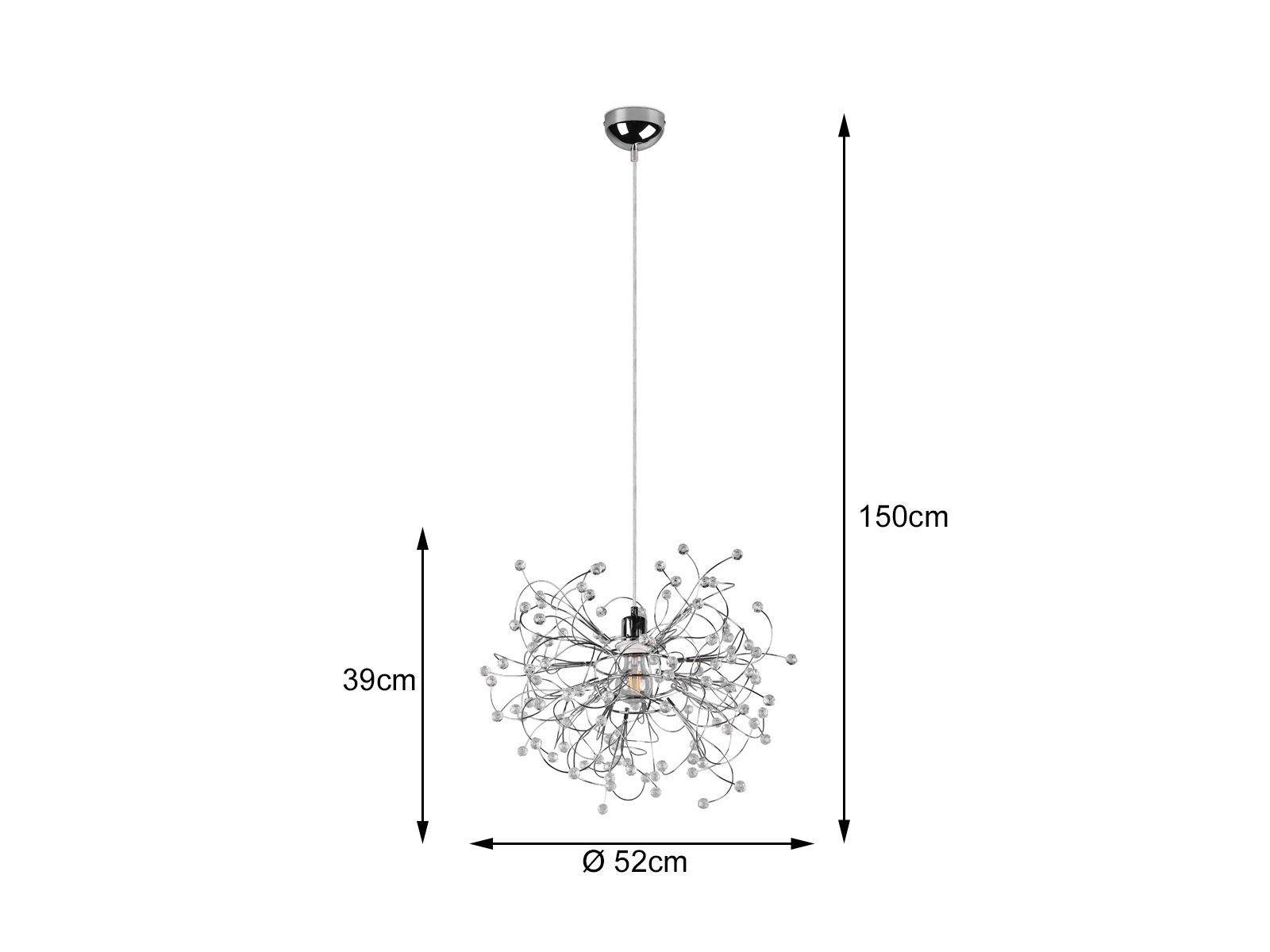 Reality Leuchten LED Pendelleuchte Silber Chrom mit Acryl Kristall, Ø 52cm, dimmbar, LED wechselbar, in 3 Stufen dimmbar über Lichtschalter, warmweiß, Designer  – Bild 4 von 5