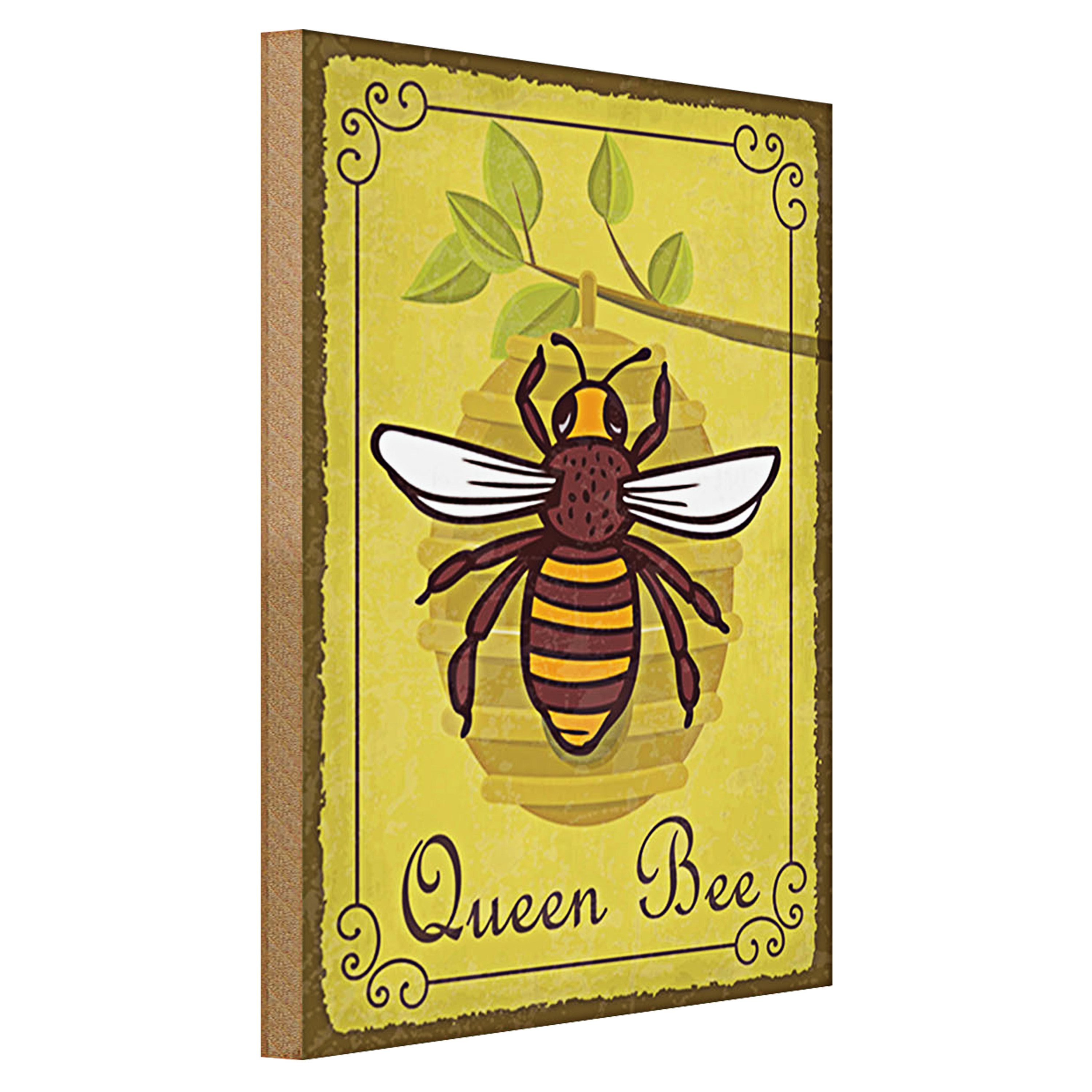 Roomando Holzbild Hinweis 30x40cm Queen Bee Biene Honig Imkerei
