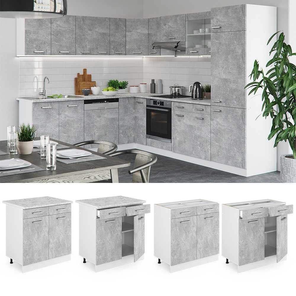 Vicco Unterschrank R-Line, Beton/Weiß, 80 cm ohne Arbeitsplatte (1-St)
