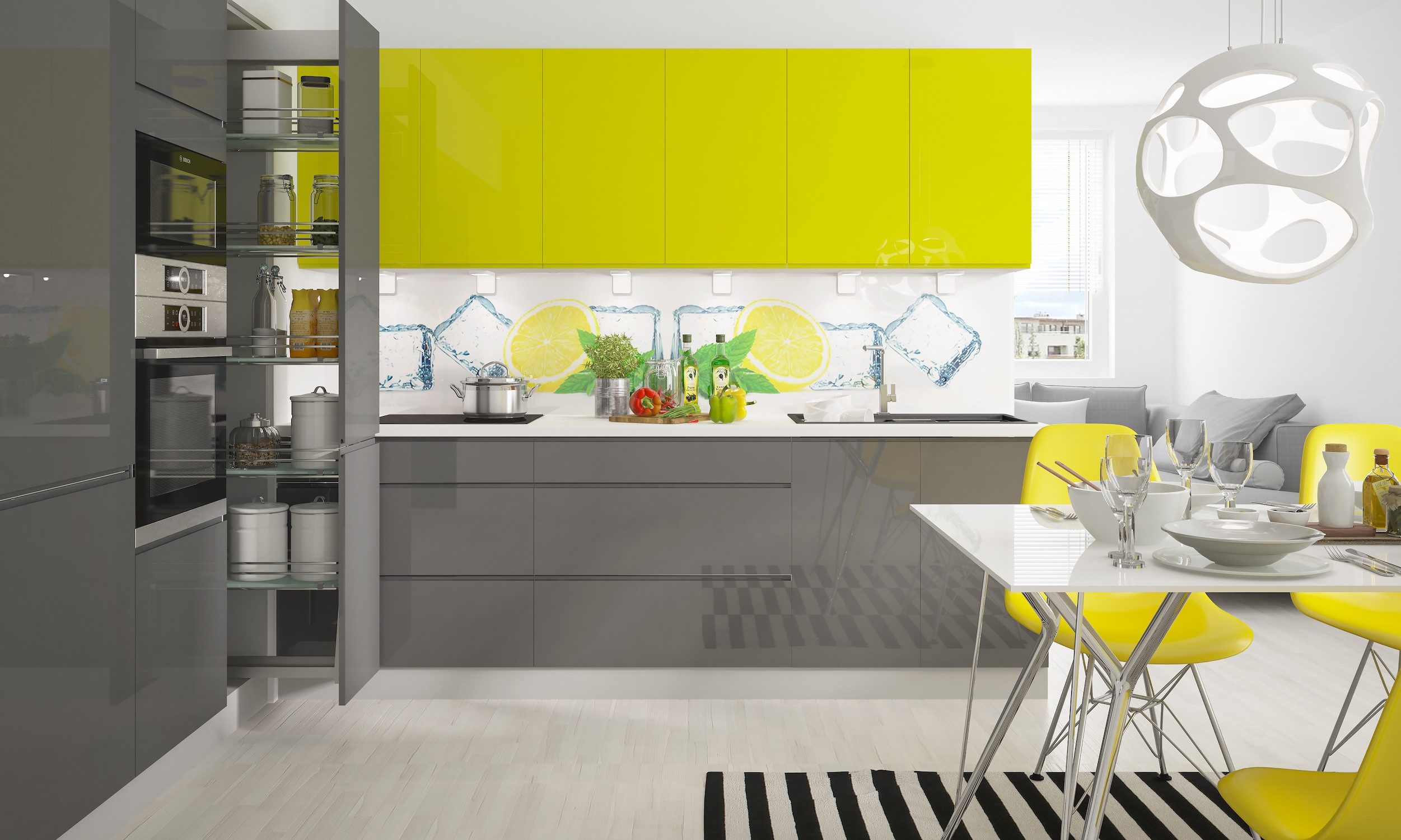 Feldmann-Wohnen Küchenzeile Florence, (Türen, Klappen, Einlegeböden, Teilauszugschubladen), 240cm + 180cm mit Apothekerschrank mit Einlegeböden