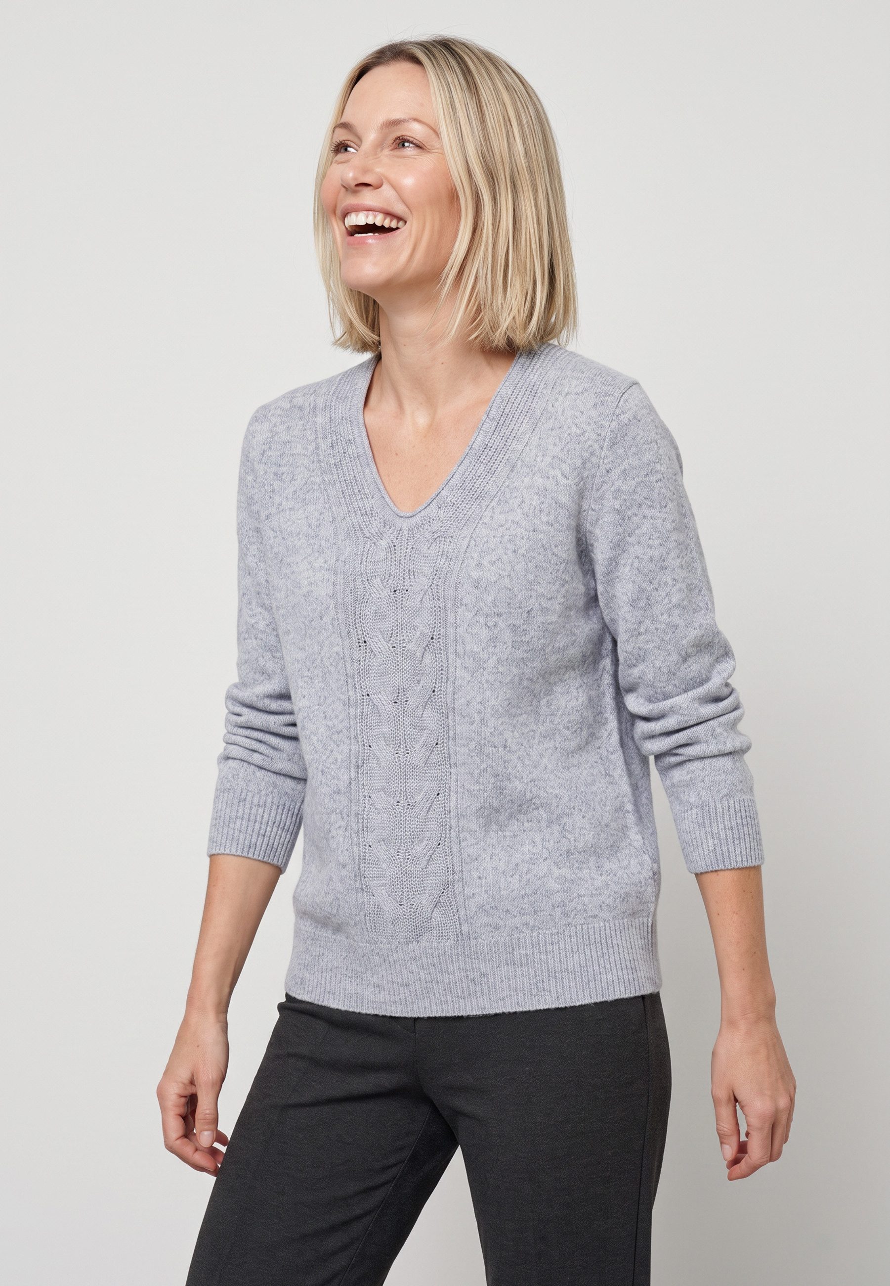 Olsen Strickpullover mit V-Ausschnitt und langen Ärmeln