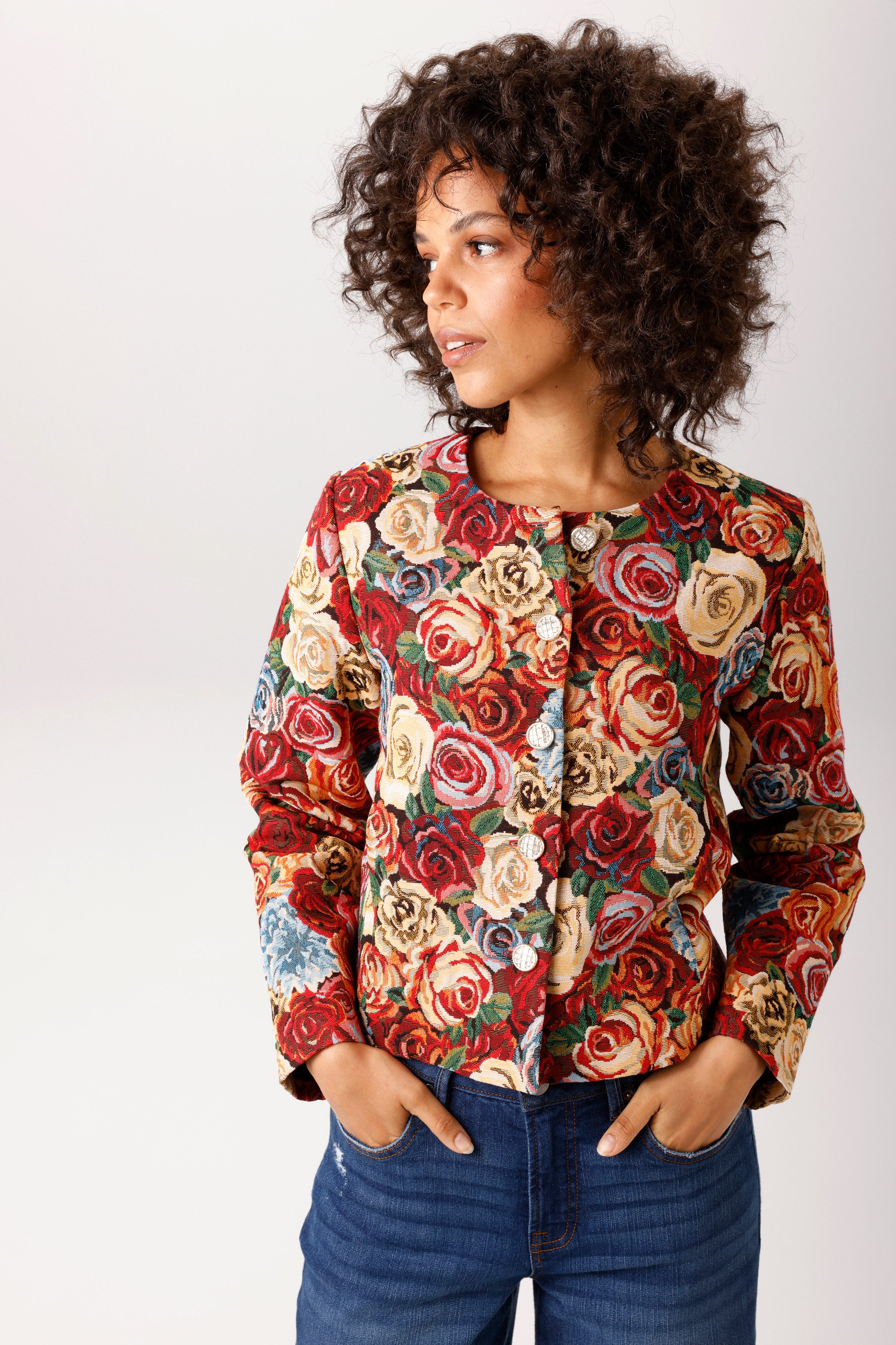 Aniston CASUAL Kurzblazer mit bunten, romantischen Rosen-Muster - NEUE KOLLEKTION