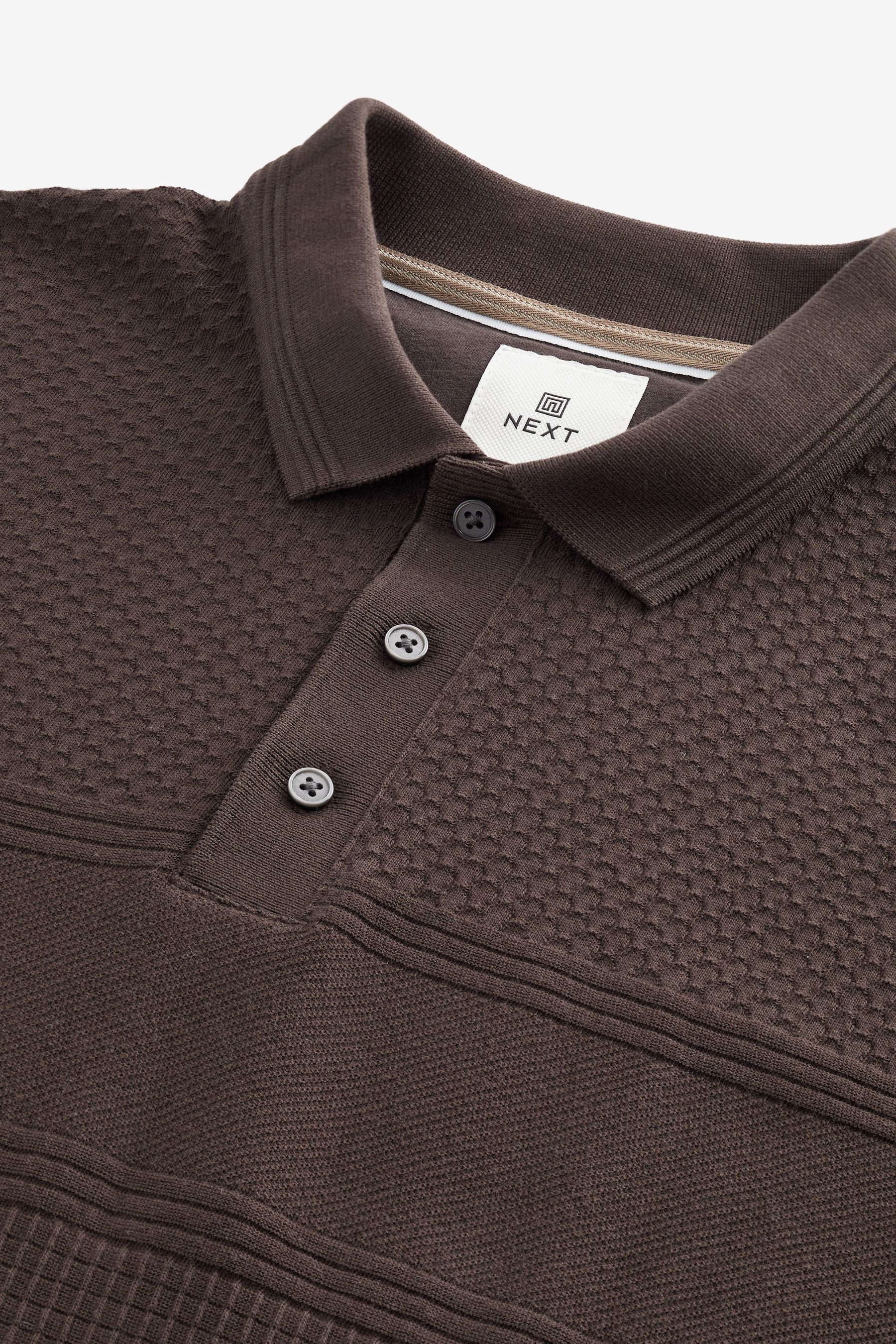 Poloshirt Strukturiertes Blockfarben in Poloshirt (1-tlg) Next Brown