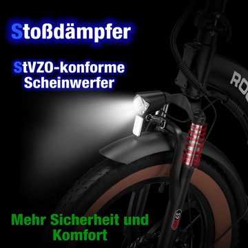 CITYSPORTS E-Bike RCB-RK6S 20 ZOLL, 7 Gang Shimano, 250W Heckmotor, 20" E-bike E-fahrrad Elektrofahrrad klapprad max.90km
